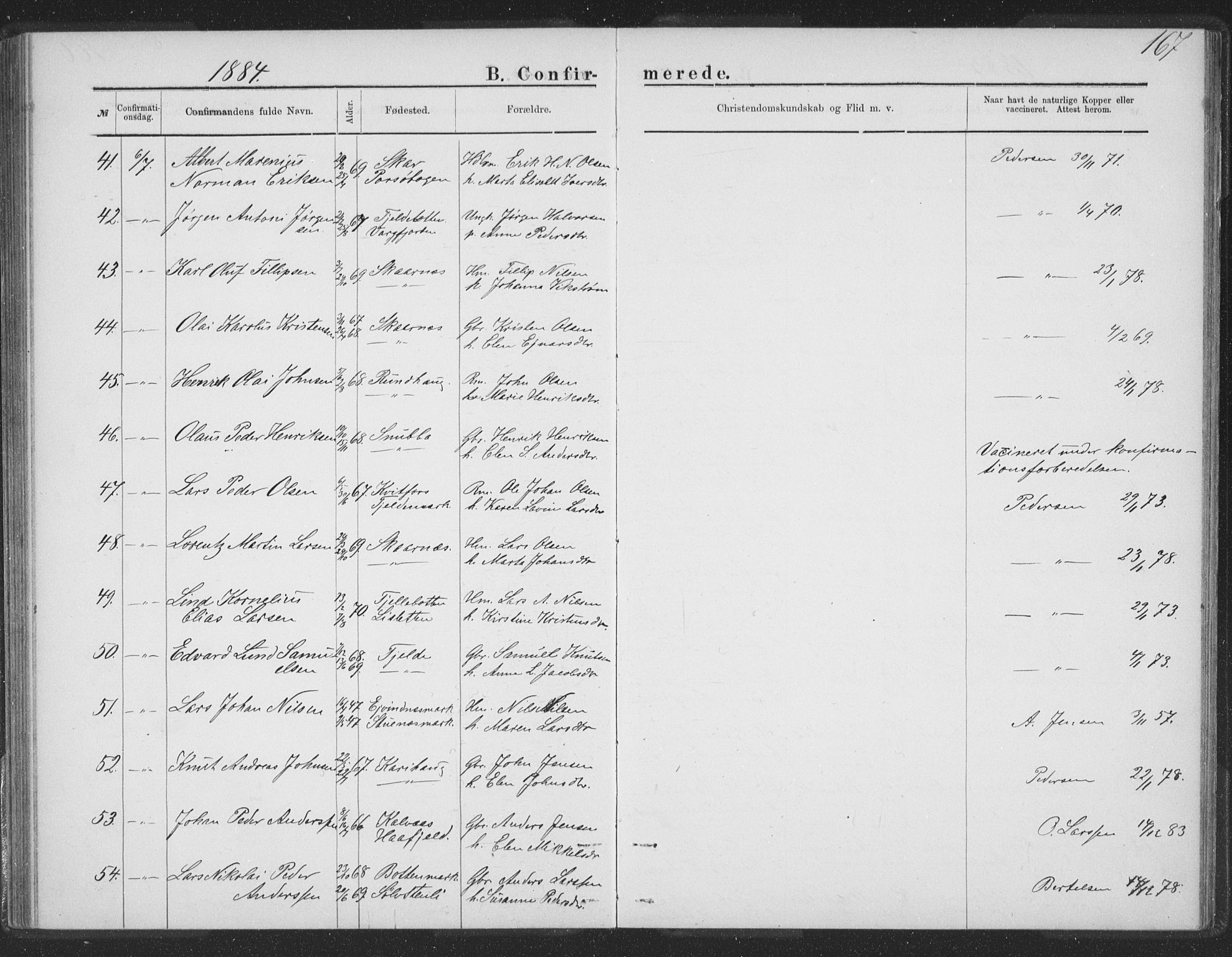 Ministerialprotokoller, klokkerbøker og fødselsregistre - Nordland, AV/SAT-A-1459/863/L0913: Klokkerbok nr. 863C03, 1877-1885, s. 167