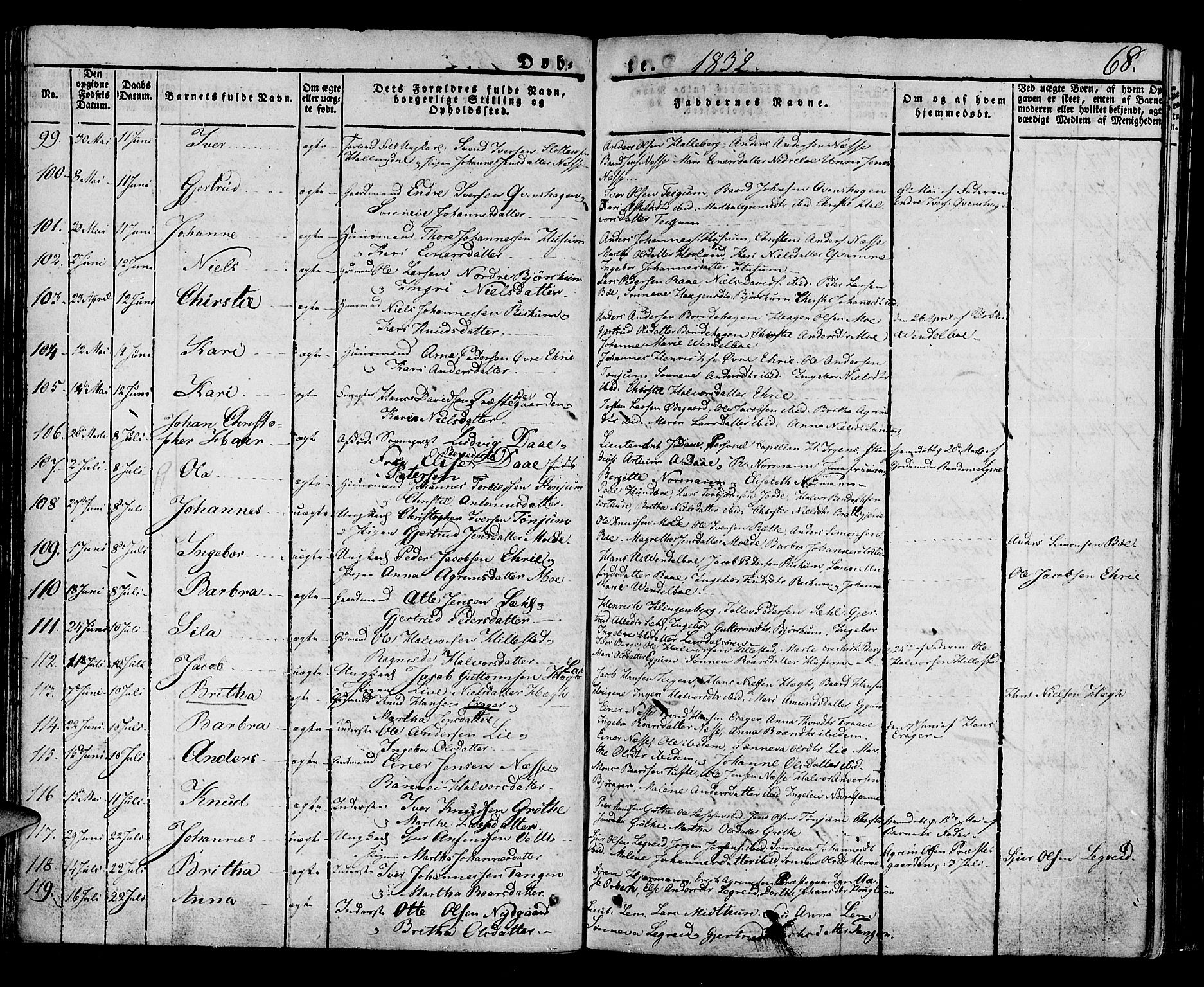 Lærdal sokneprestembete, AV/SAB-A-81201: Ministerialbok nr. A 5, 1822-1834, s. 68
