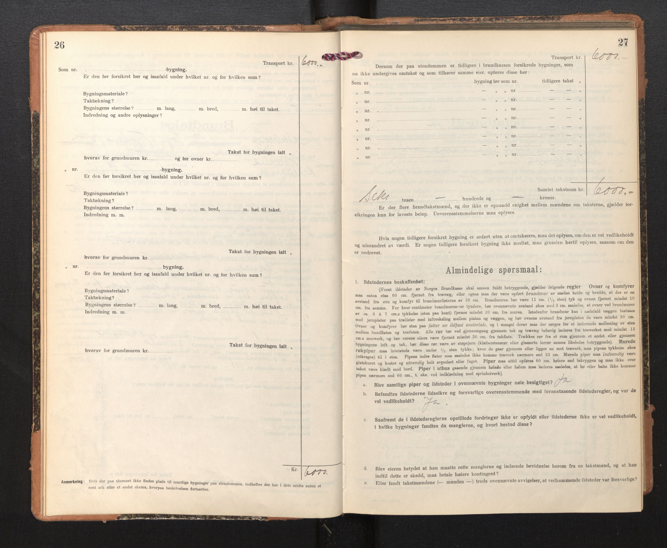 Lensmannen i Leikanger, AV/SAB-A-29201/0012/L0006: Branntakstprotokoll, skjematakst, 1920-1926, s. 26-27