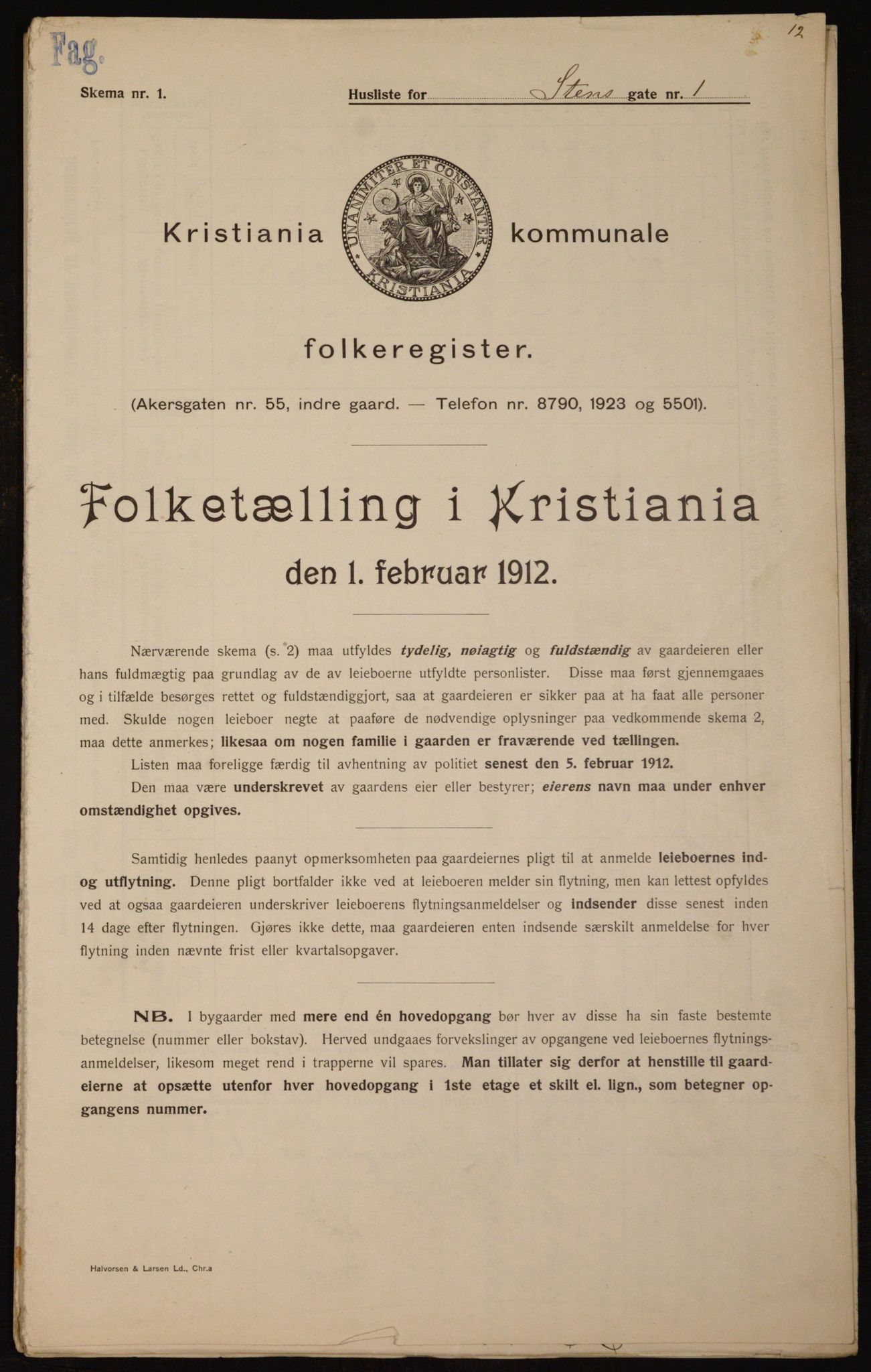 OBA, Kommunal folketelling 1.2.1912 for Kristiania, 1912, s. 101636