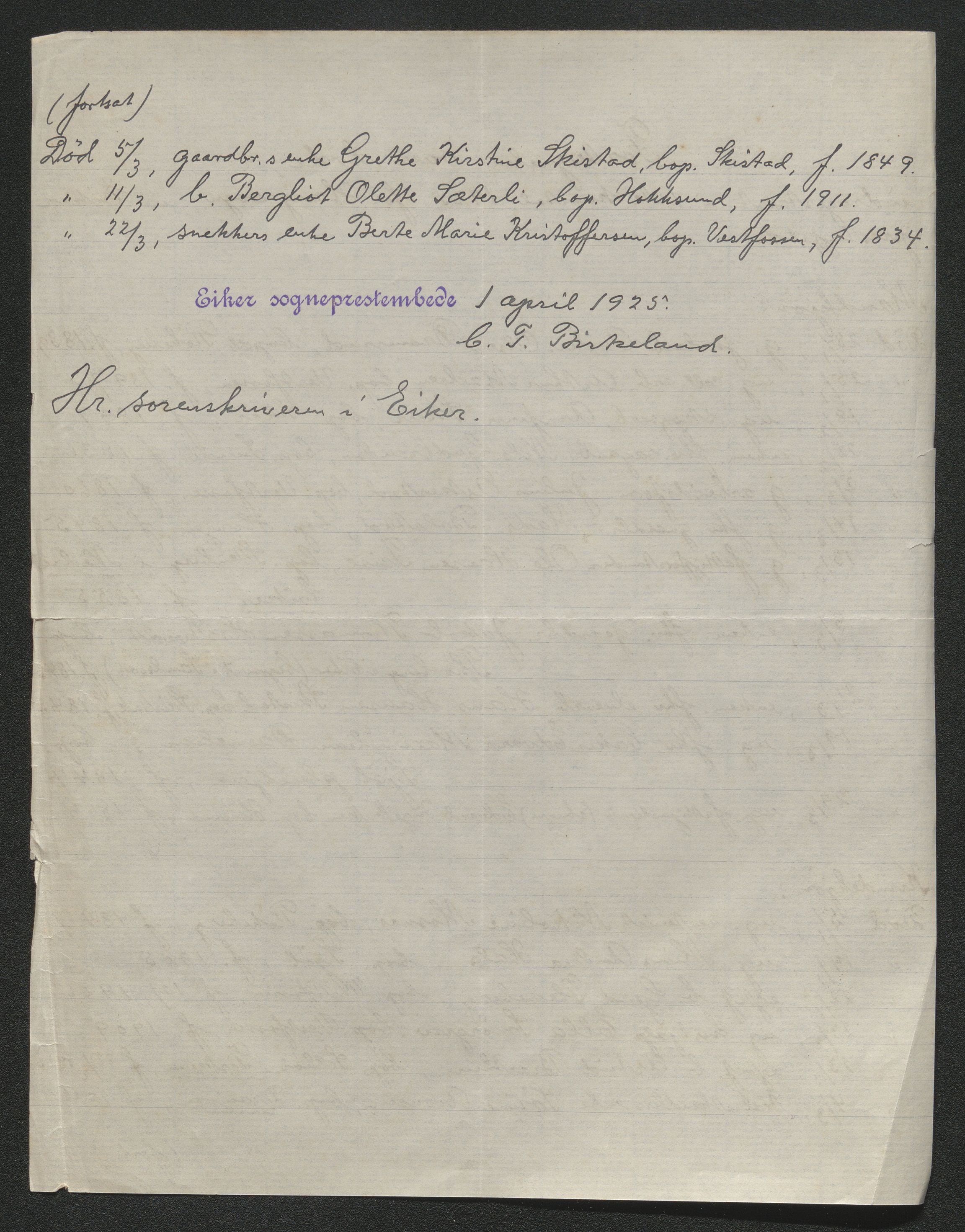 Eiker, Modum og Sigdal sorenskriveri, AV/SAKO-A-123/H/Ha/Hab/L0043: Dødsfallsmeldinger, 1925, s. 14