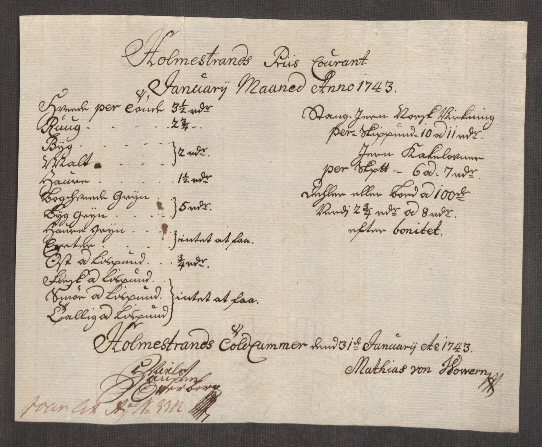 Rentekammeret inntil 1814, Realistisk ordnet avdeling, AV/RA-EA-4070/Oe/L0002: [Ø1]: Priskuranter, 1740-1744, s. 685