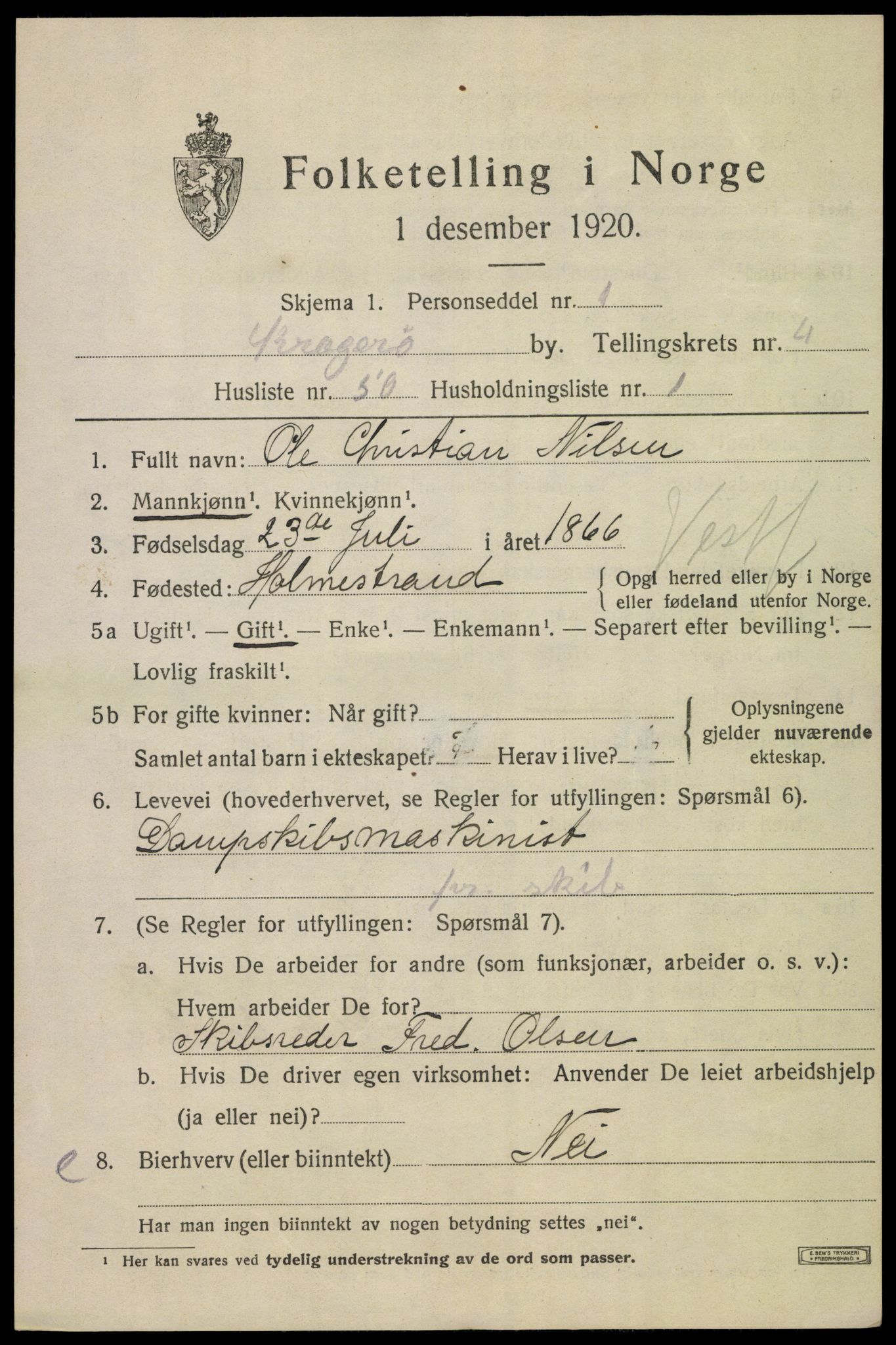 SAKO, Folketelling 1920 for 0801 Kragerø kjøpstad, 1920, s. 8207