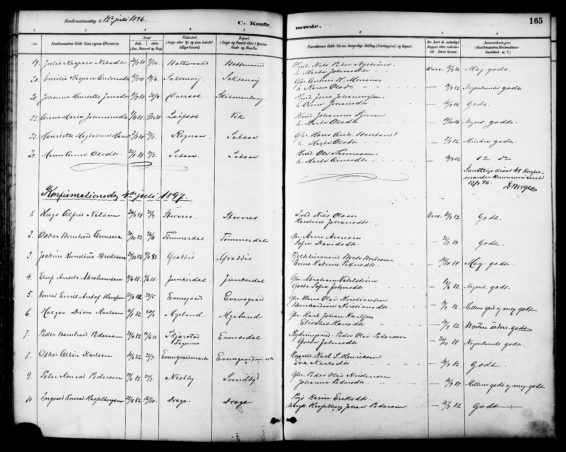 Ministerialprotokoller, klokkerbøker og fødselsregistre - Nordland, SAT/A-1459/847/L0669: Ministerialbok nr. 847A09, 1887-1901, s. 165