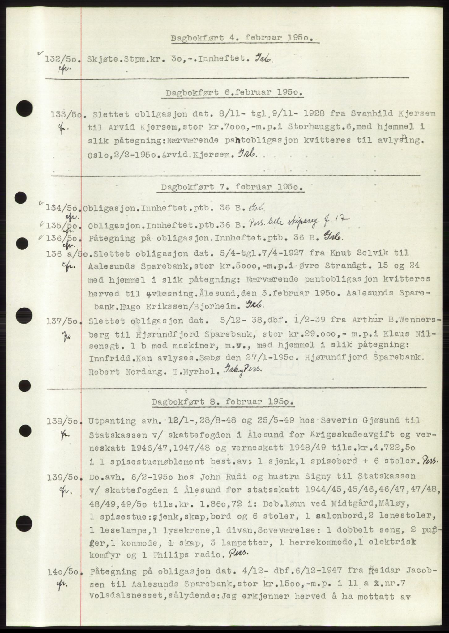 Ålesund byfogd, SAT/A-4384: Pantebok nr. C34-35, 1946-1950, Dagboknr: 132/1950