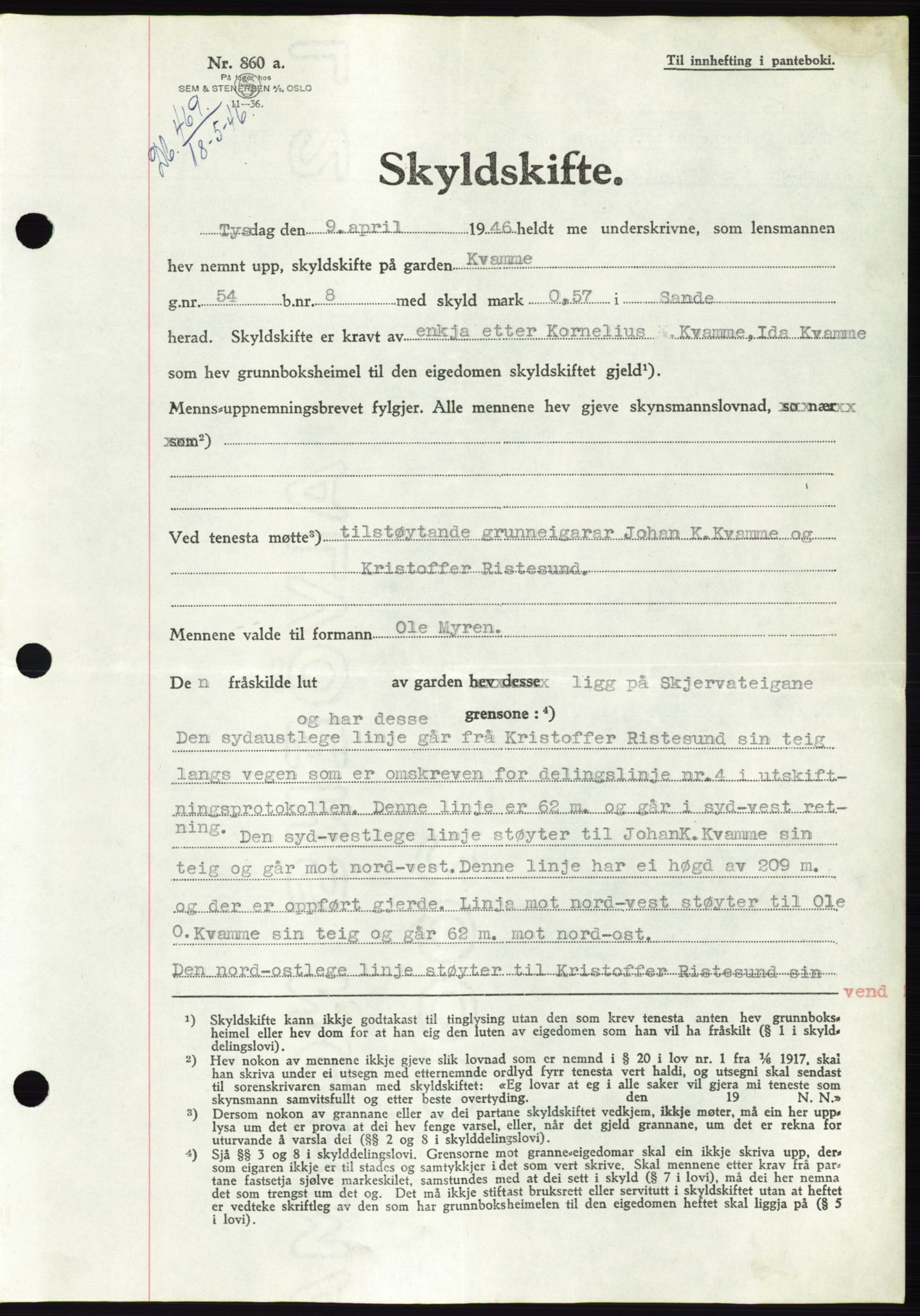 Søre Sunnmøre sorenskriveri, SAT/A-4122/1/2/2C/L0078: Pantebok nr. 4A, 1946-1946, Dagboknr: 469/1946