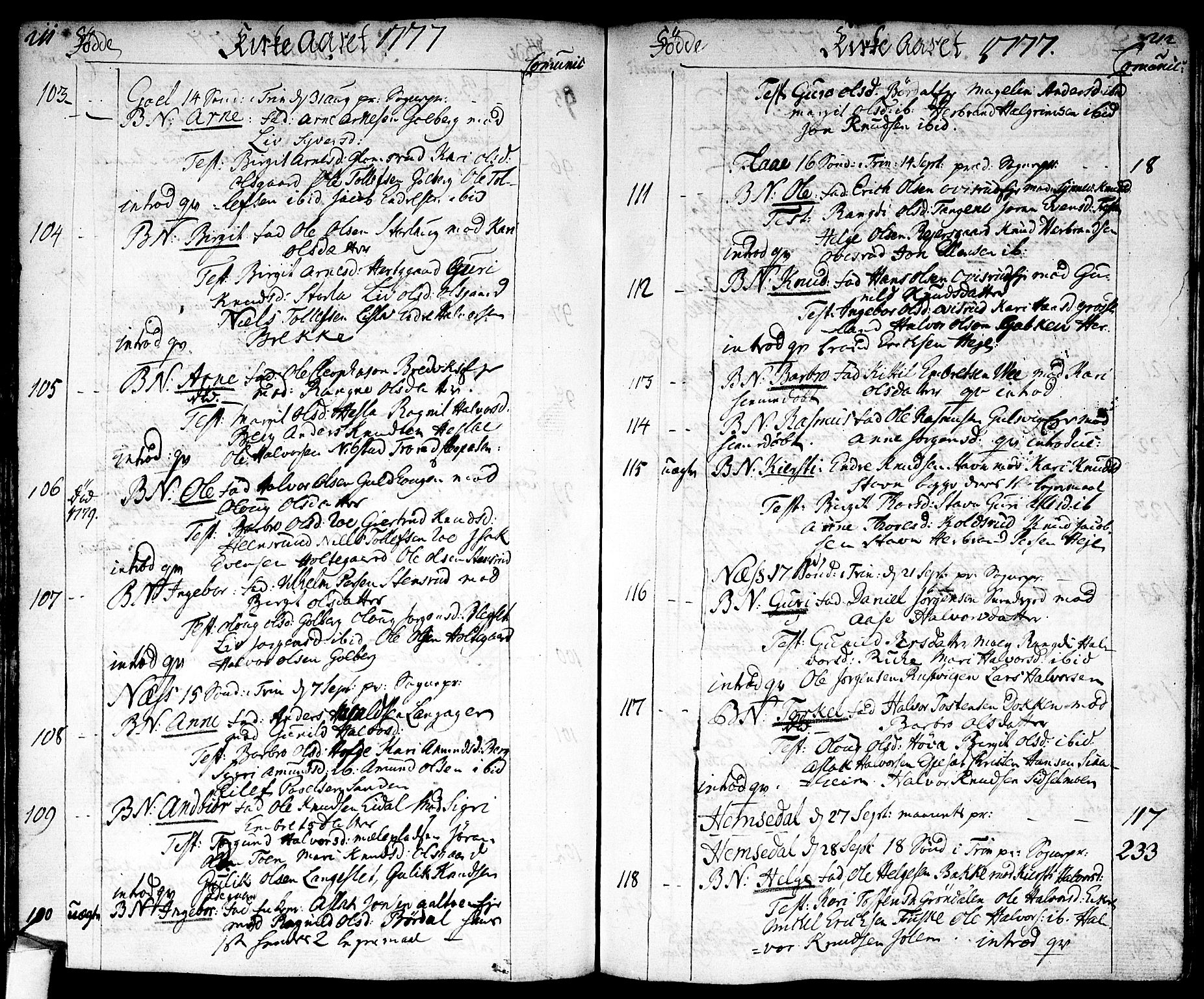 Nes kirkebøker, AV/SAKO-A-236/F/Fa/L0004: Ministerialbok nr. 4, 1764-1786, s. 211-212
