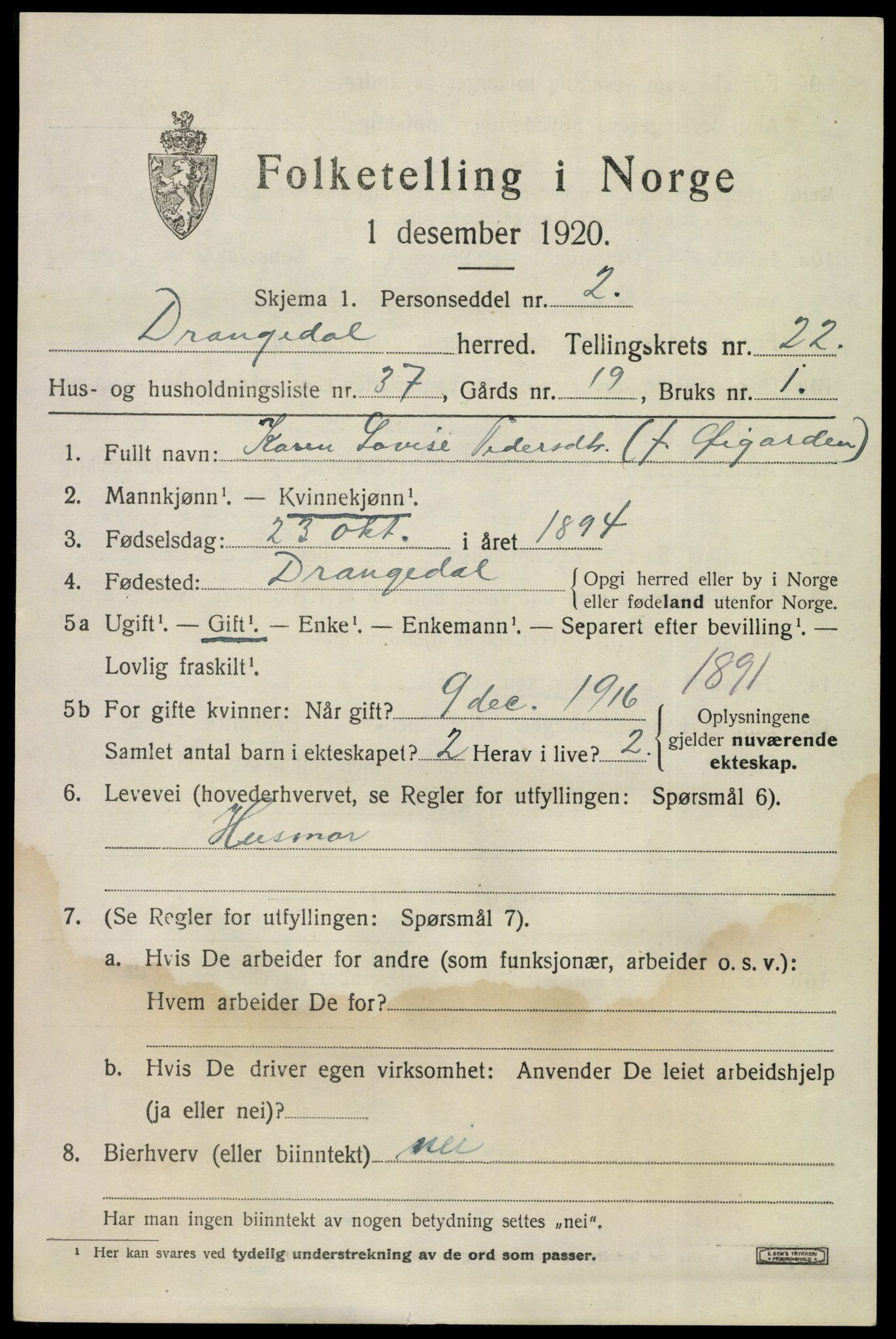 SAKO, Folketelling 1920 for 0817 Drangedal herred, 1920, s. 10319