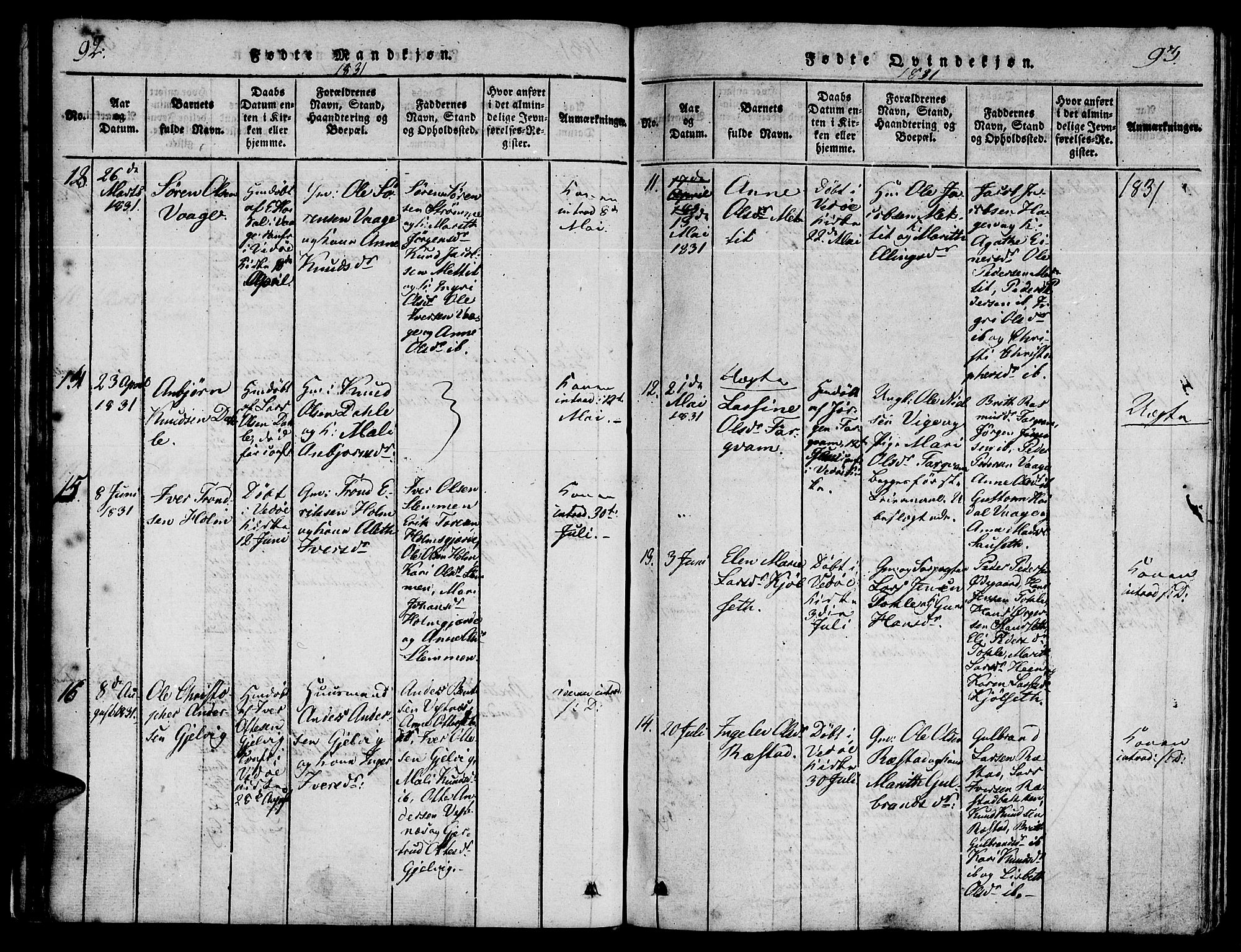 Ministerialprotokoller, klokkerbøker og fødselsregistre - Møre og Romsdal, AV/SAT-A-1454/547/L0602: Ministerialbok nr. 547A04, 1818-1845, s. 92-93