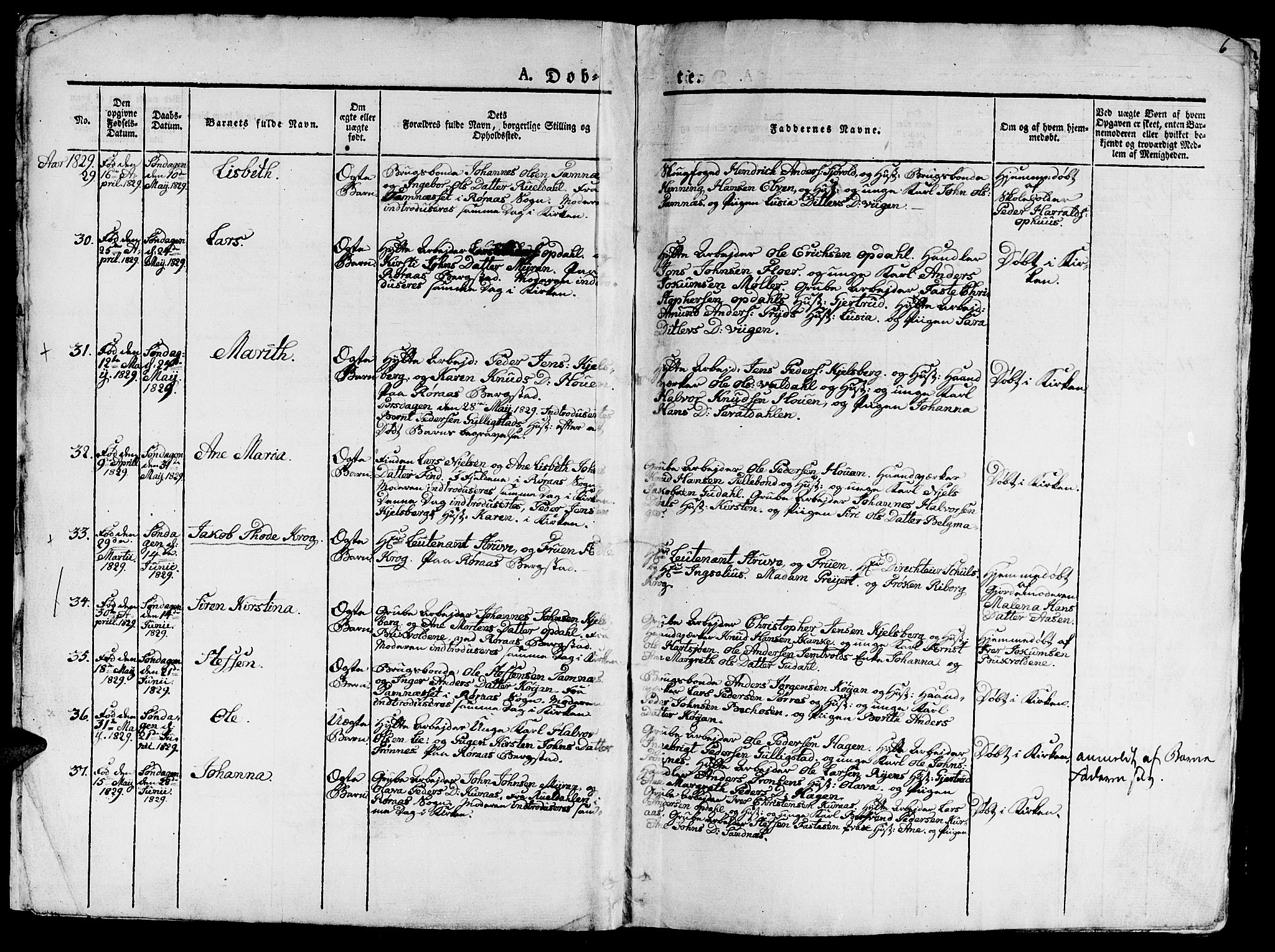 Ministerialprotokoller, klokkerbøker og fødselsregistre - Sør-Trøndelag, AV/SAT-A-1456/681/L0938: Klokkerbok nr. 681C02, 1829-1879, s. 6