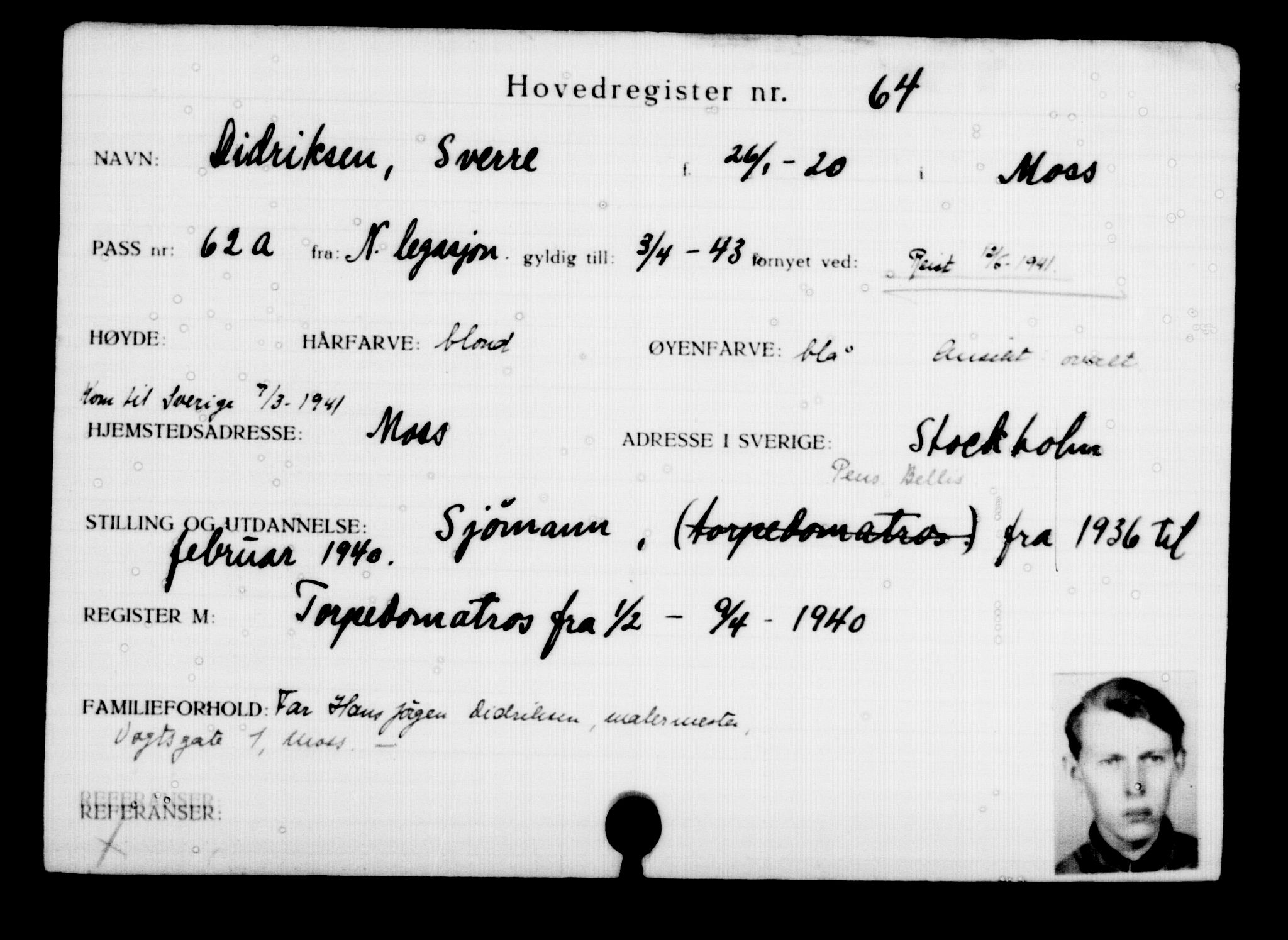 Utenriksstasjonene, Legasjonen i Stockholm, Flyktningkontoret, AV/RA-S-6753/V/Va/L0001: Kjesäterkartoteket, flyktninger med registreringsnr. 1-1000, 1940-1945, s. 110