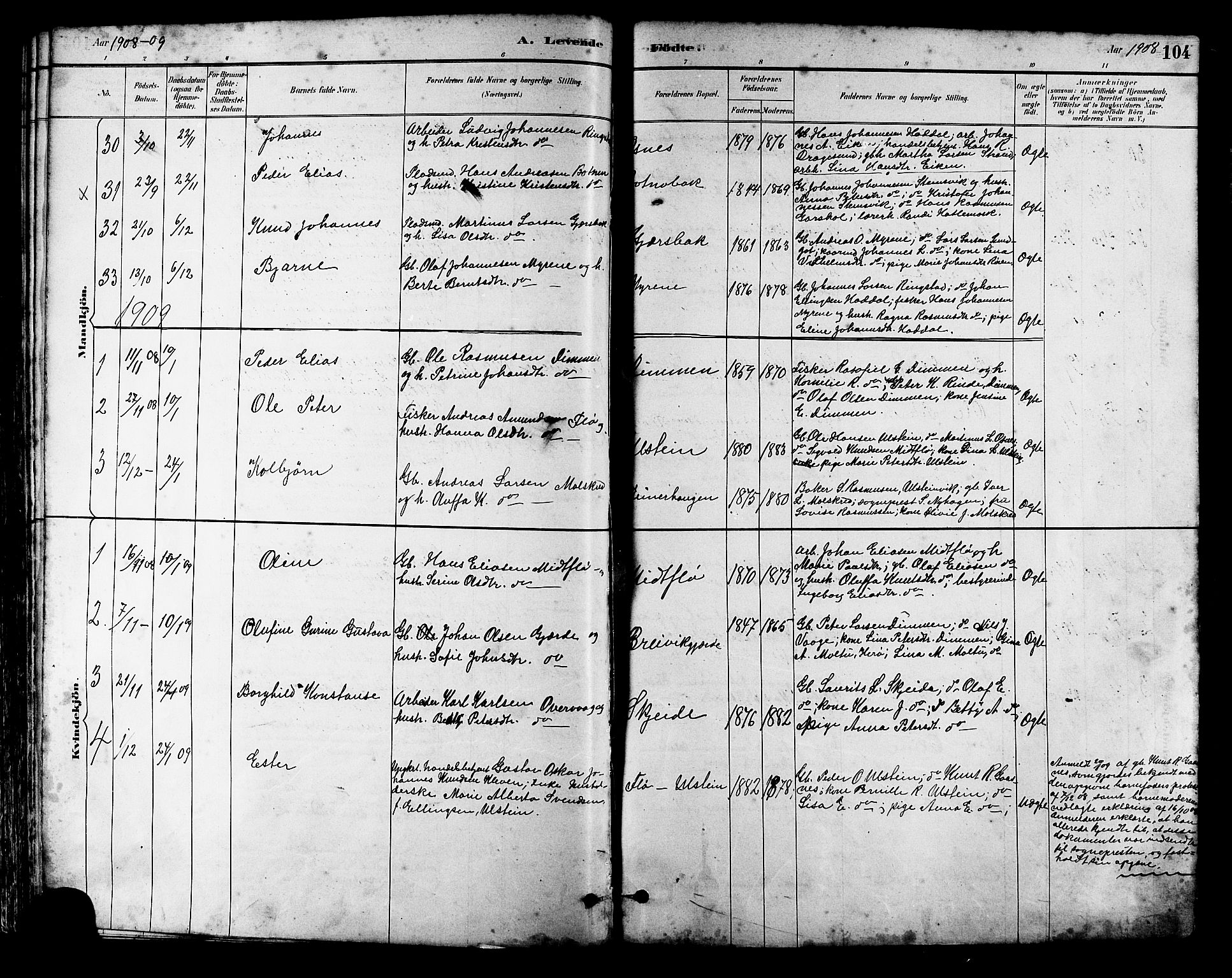 Ministerialprotokoller, klokkerbøker og fødselsregistre - Møre og Romsdal, AV/SAT-A-1454/509/L0112: Klokkerbok nr. 509C02, 1883-1922, s. 104