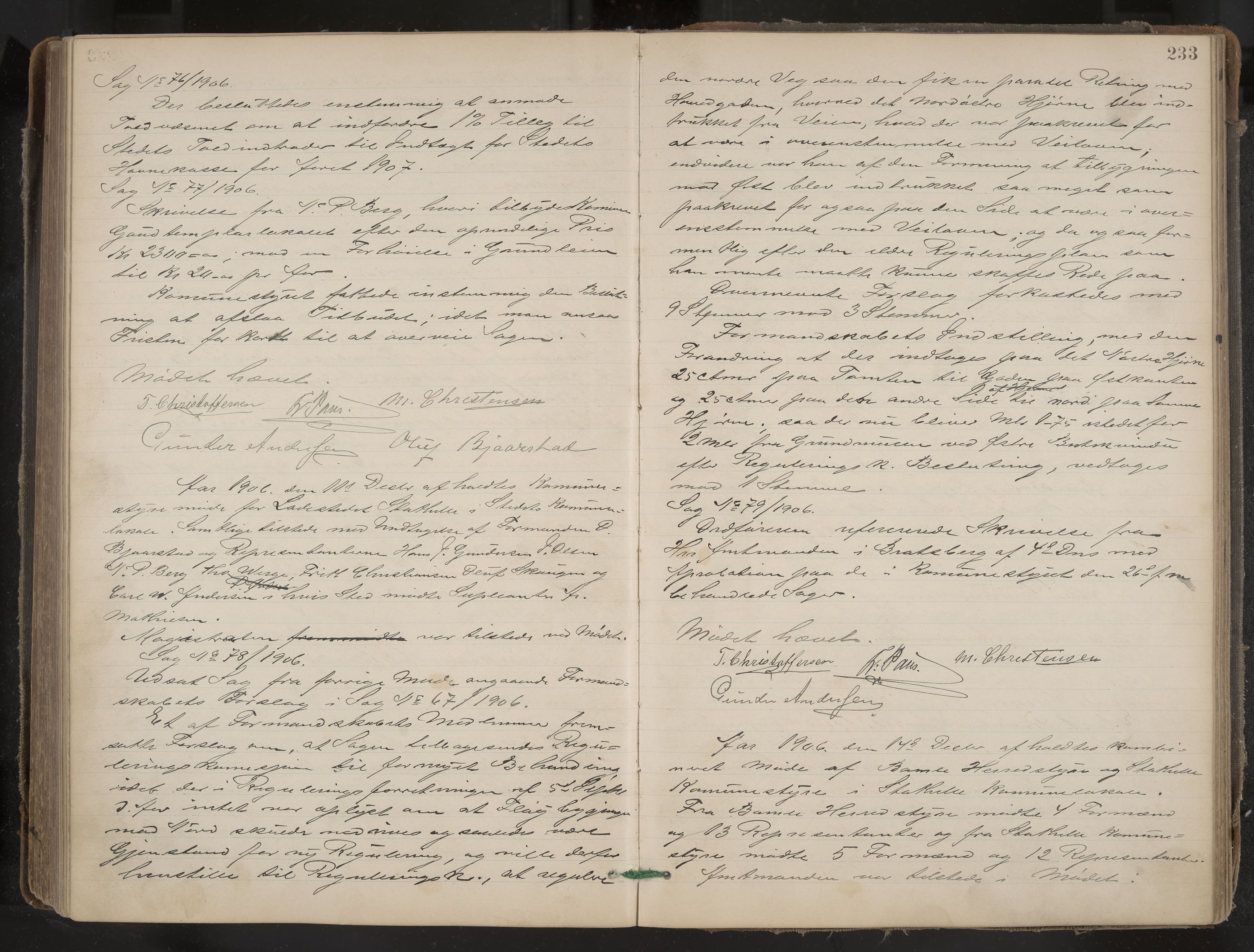 Stathelle formannskap og sentraladministrasjon, IKAK/0803021/A/L0002: Møtebok, 1892-1909, s. 233