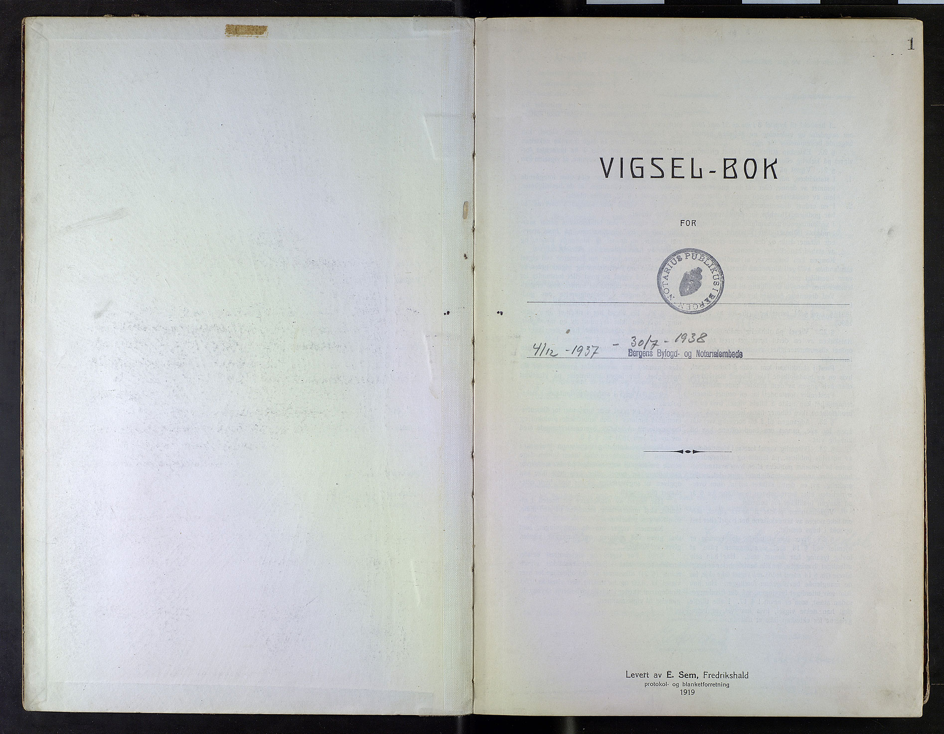Byfogd og Byskriver i Bergen, AV/SAB-A-3401/10/10F/L0013: Vielsesprotokoller, 1937-1938, s. 1a
