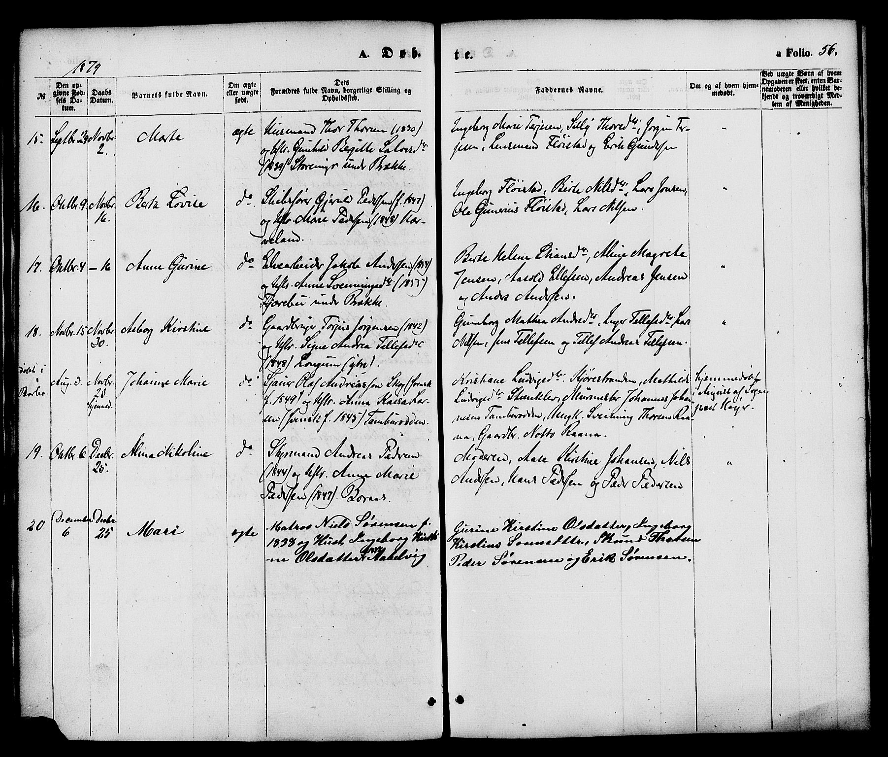 Austre Moland sokneprestkontor, AV/SAK-1111-0001/F/Fa/Faa/L0009: Ministerialbok nr. A 9, 1869-1879, s. 56