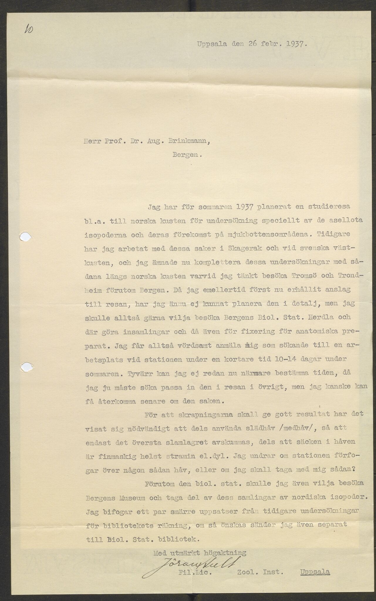 Bergens Museum, AV/SAB-A-17301/13/D/L0002: Korrespondanse , 1928-1940, s. 542