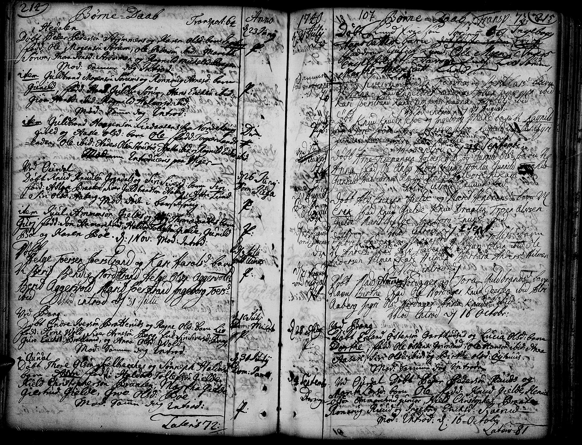 Aurdal prestekontor, AV/SAH-PREST-126/H/Ha/Haa/L0004: Ministerialbok nr. 4, 1730-1762, s. 214-215