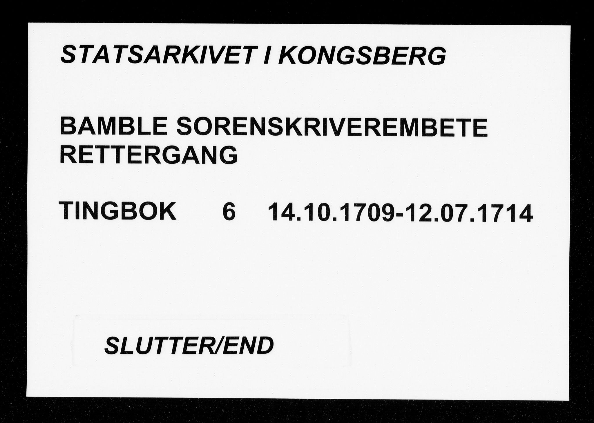 Bamble sorenskriveri, AV/SAKO-A-214/F/Fa/Faa/L0006: Tingbok, 1709-1714