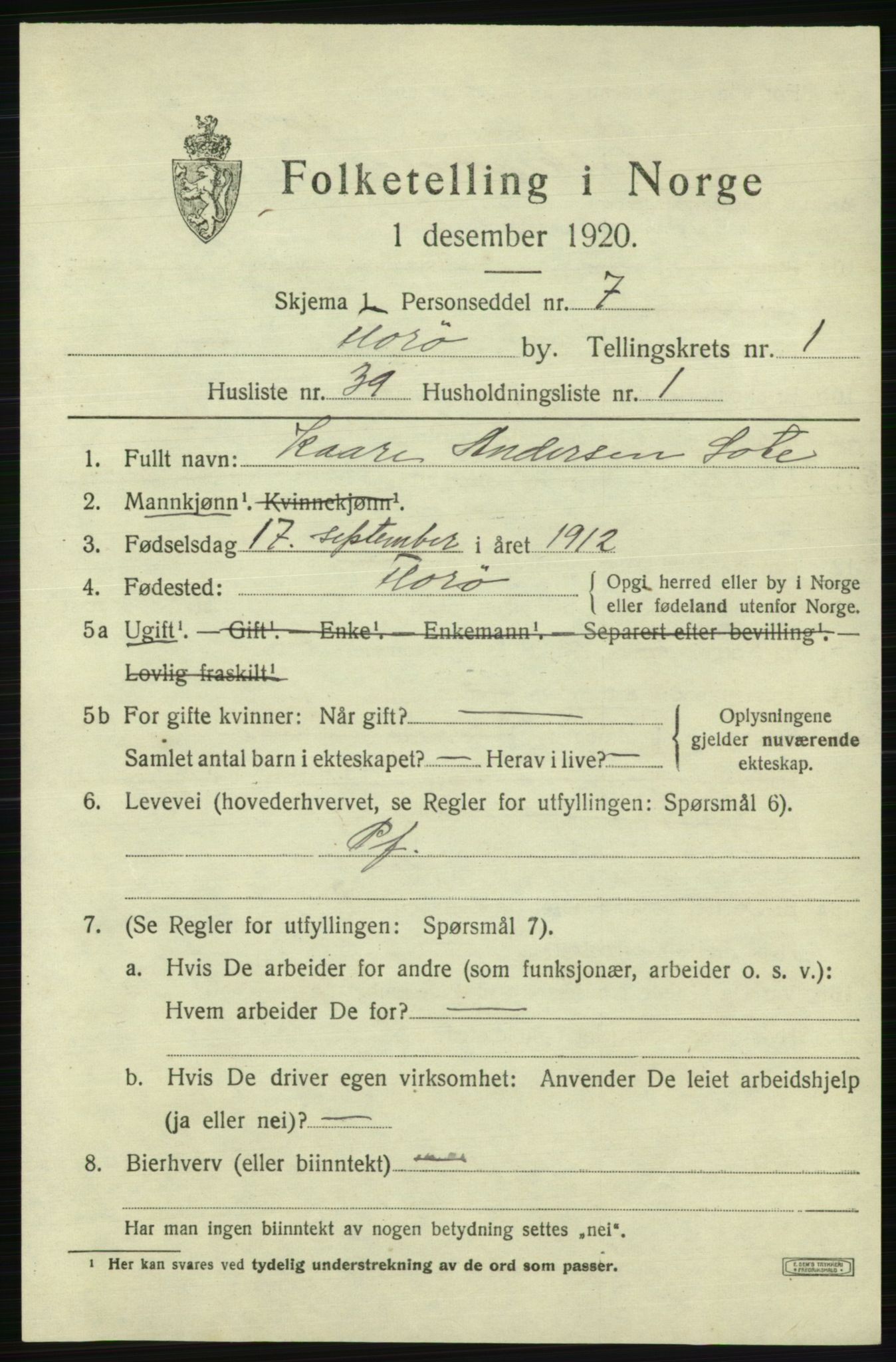 SAB, Folketelling 1920 for 1401 Florø ladested, 1920, s. 1876