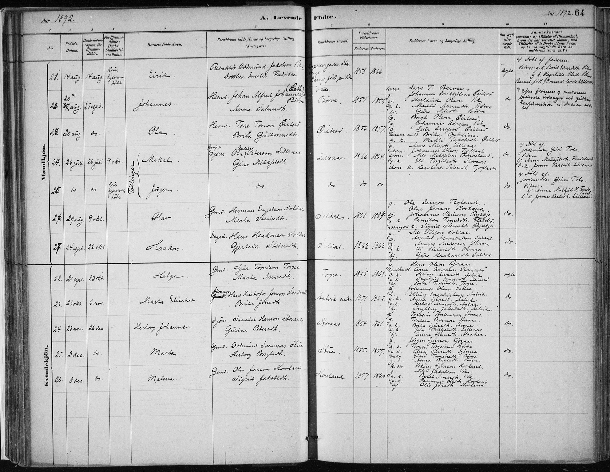 Kvam sokneprestembete, AV/SAB-A-76201/H/Haa: Ministerialbok nr. C  1, 1880-1906, s. 64