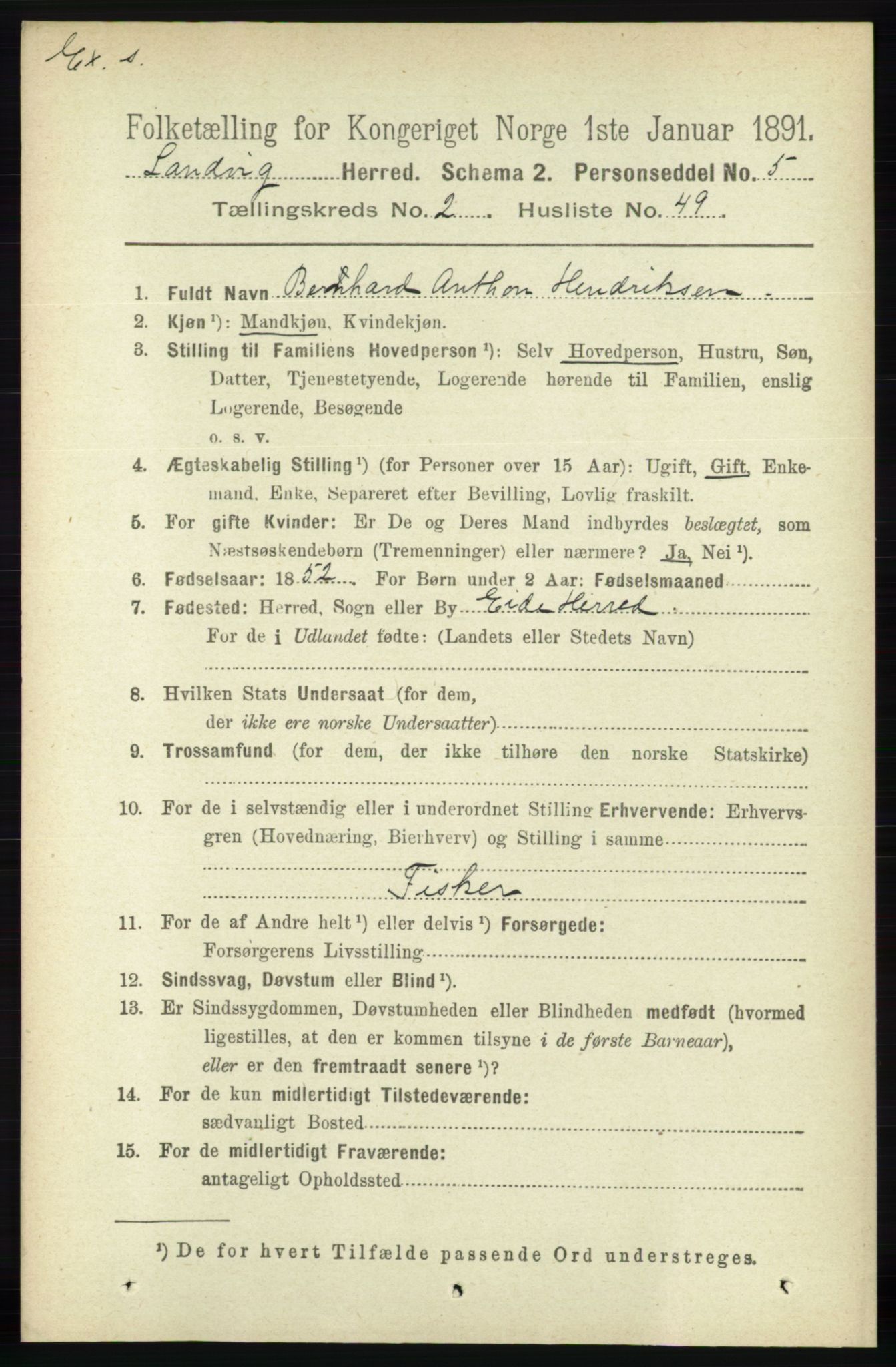 RA, Folketelling 1891 for Nedenes amt: Gjenparter av personsedler for beslektede ektefeller, menn, 1891, s. 755