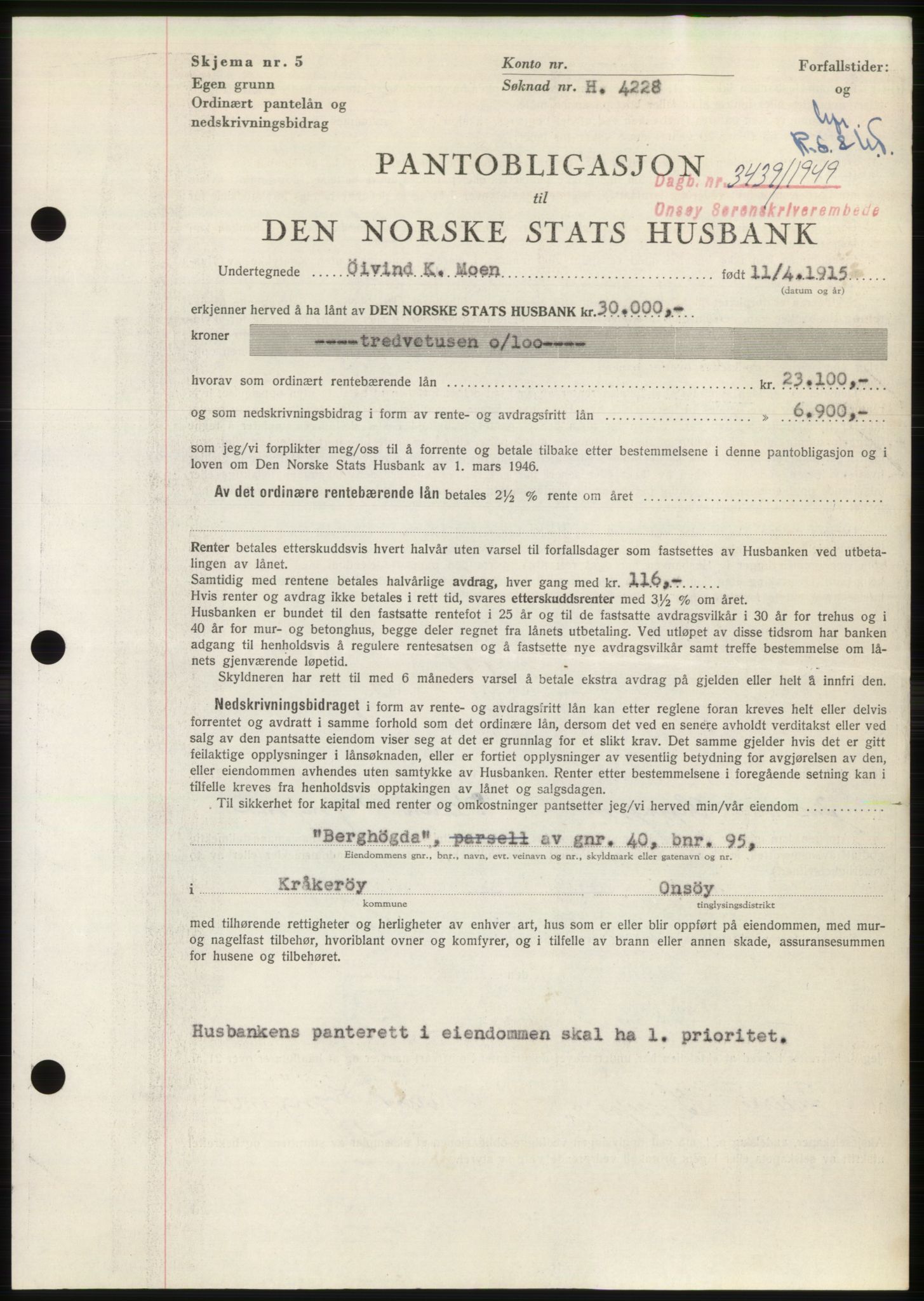 Onsøy sorenskriveri, SAO/A-10474/G/Ga/Gac/L0009: Pantebok nr. B 13-9, 1949-1950, Dagboknr: 3439/1949