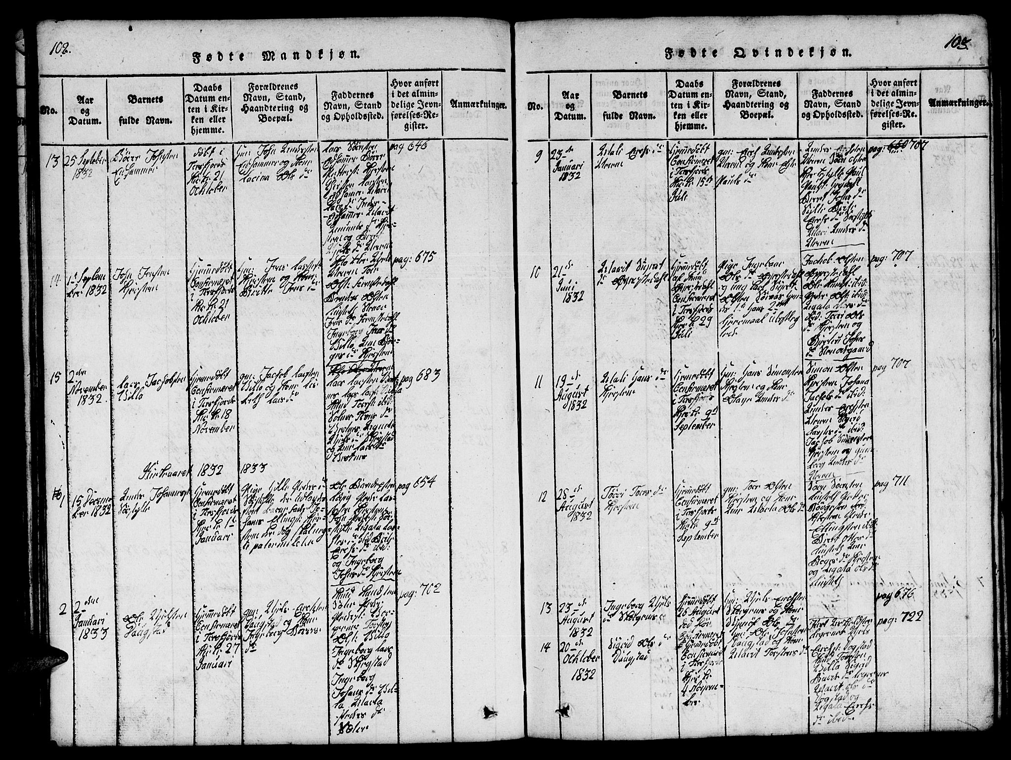 Ministerialprotokoller, klokkerbøker og fødselsregistre - Møre og Romsdal, AV/SAT-A-1454/541/L0546: Klokkerbok nr. 541C01, 1818-1856, s. 102-103