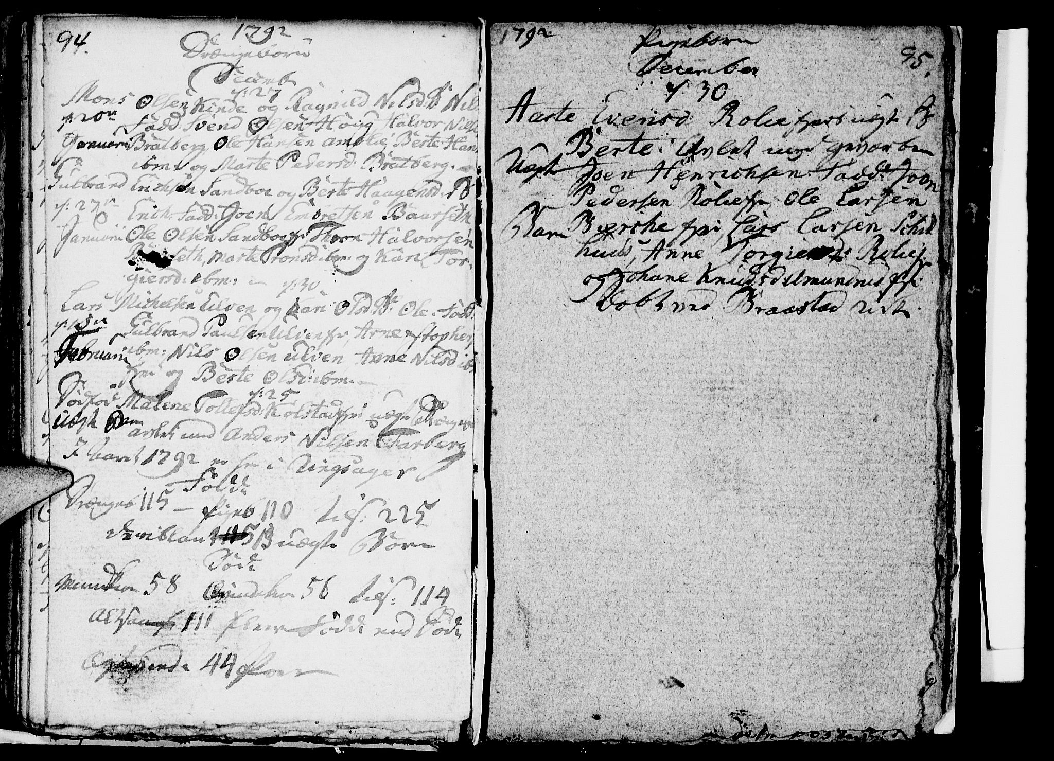 Ringsaker prestekontor, SAH/PREST-014/I/Ia/L0005/0005: Kladd til kirkebok nr. 1E, 1790-1792, s. 94-95