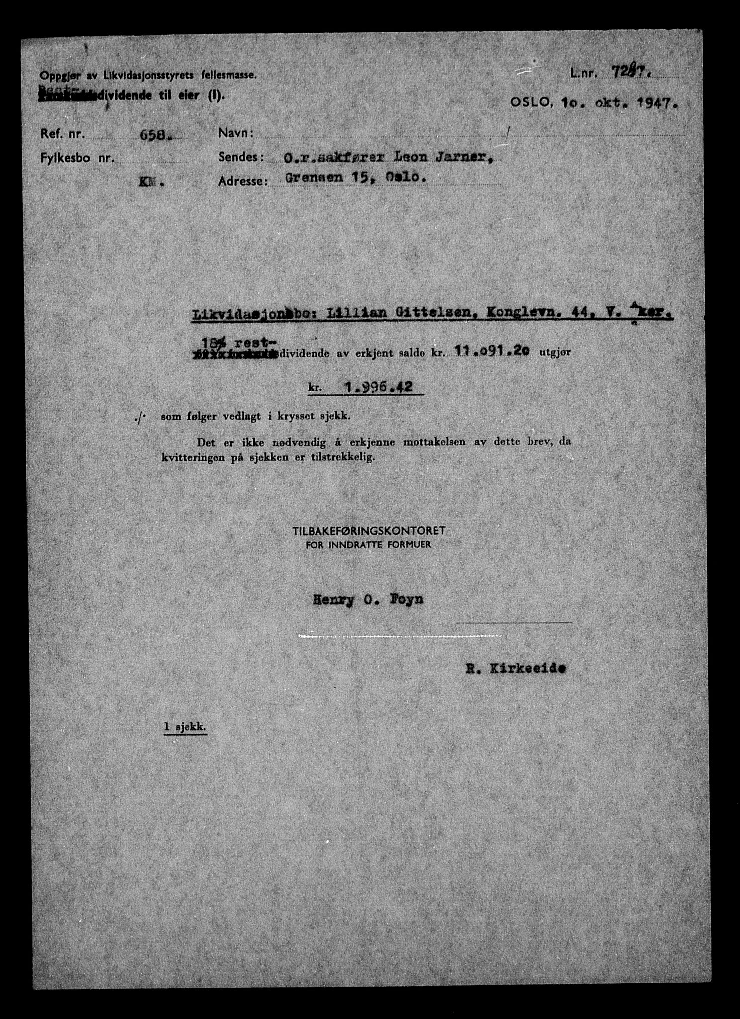 Justisdepartementet, Tilbakeføringskontoret for inndratte formuer, AV/RA-S-1564/H/Hc/Hcc/L0937: --, 1945-1947, s. 503