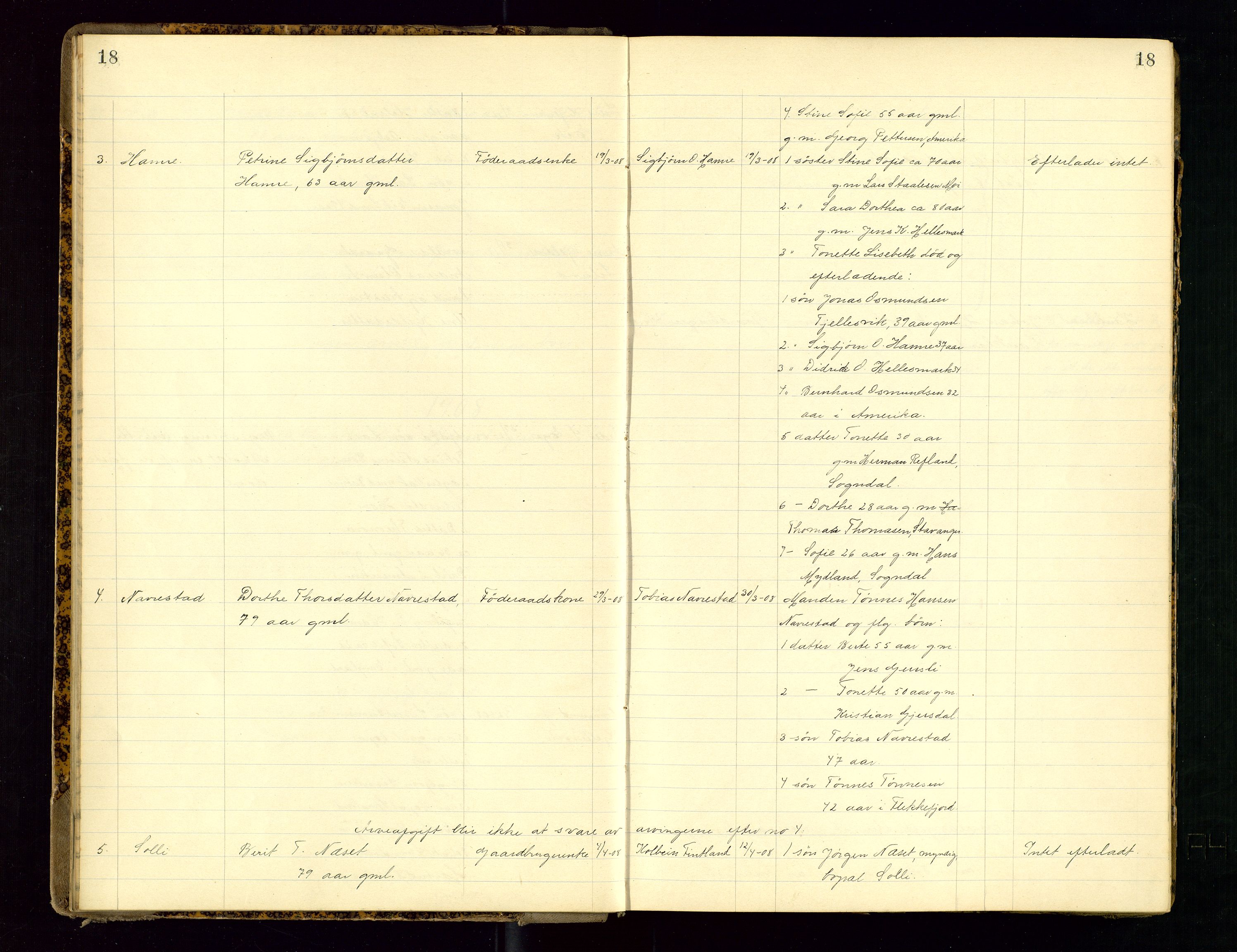 Dalane sorenskriveri, AV/SAST-A-100309/001/5/52/L0001: DØDSFALLPROTOKOLL, 1904-1911, s. 18