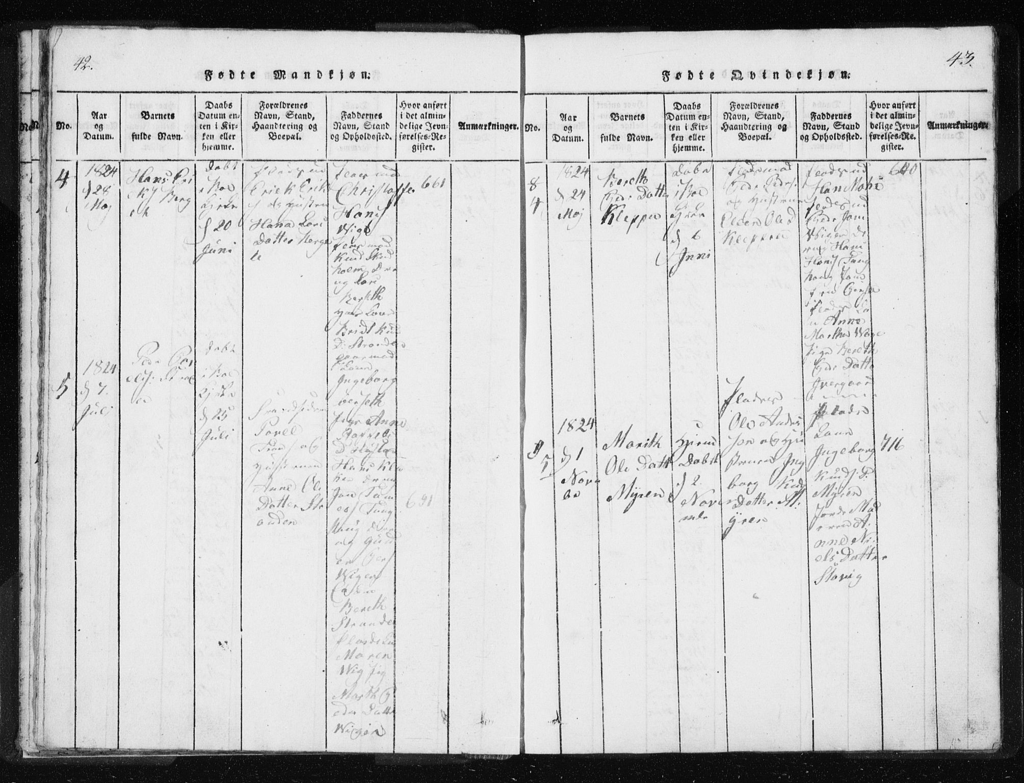 Ministerialprotokoller, klokkerbøker og fødselsregistre - Møre og Romsdal, AV/SAT-A-1454/566/L0772: Klokkerbok nr. 566C01, 1818-1845, s. 42-43