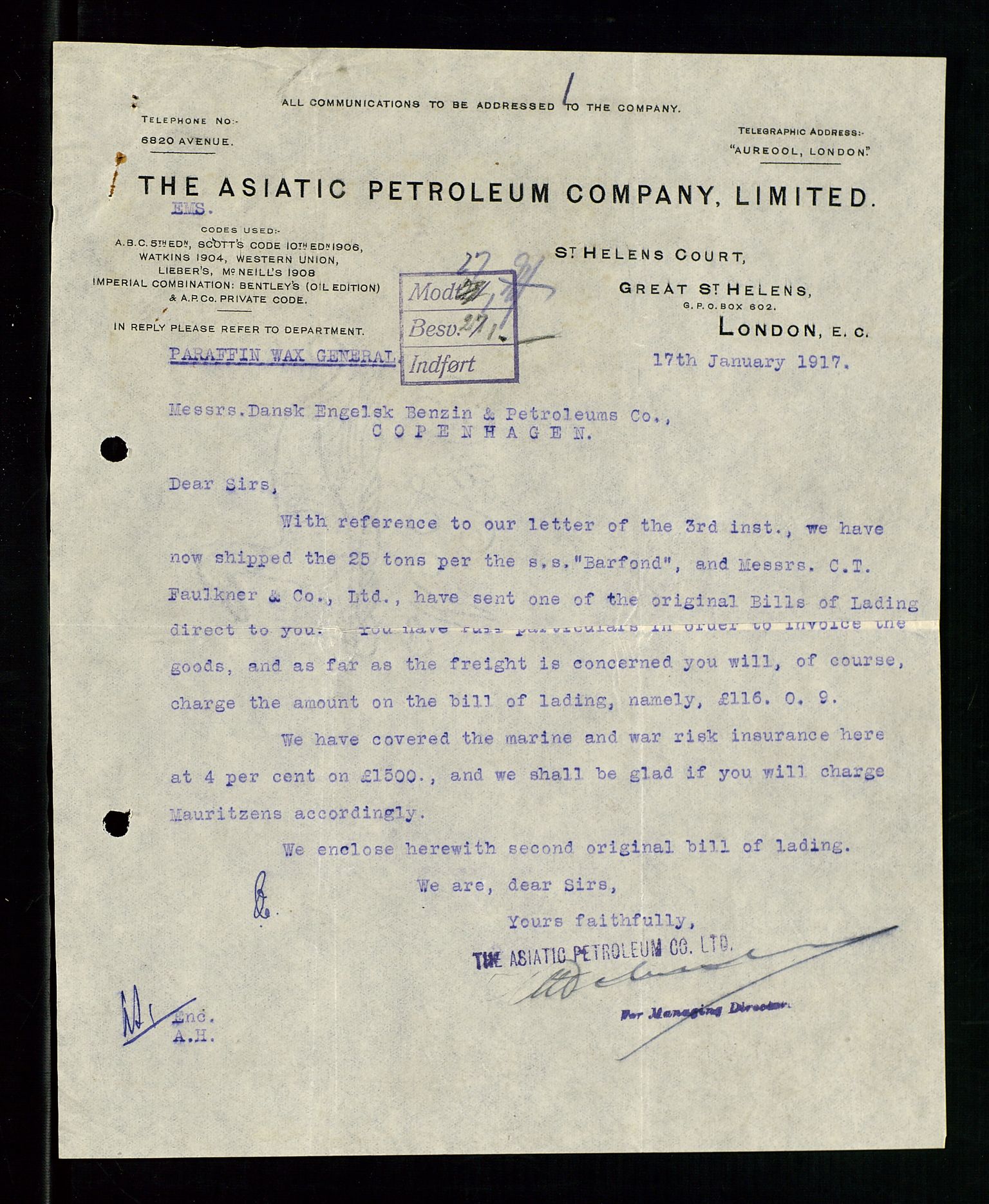 Pa 1521 - A/S Norske Shell, AV/SAST-A-101915/E/Ea/Eaa/L0001: Sjefskorrespondanse, 1917, s. 626