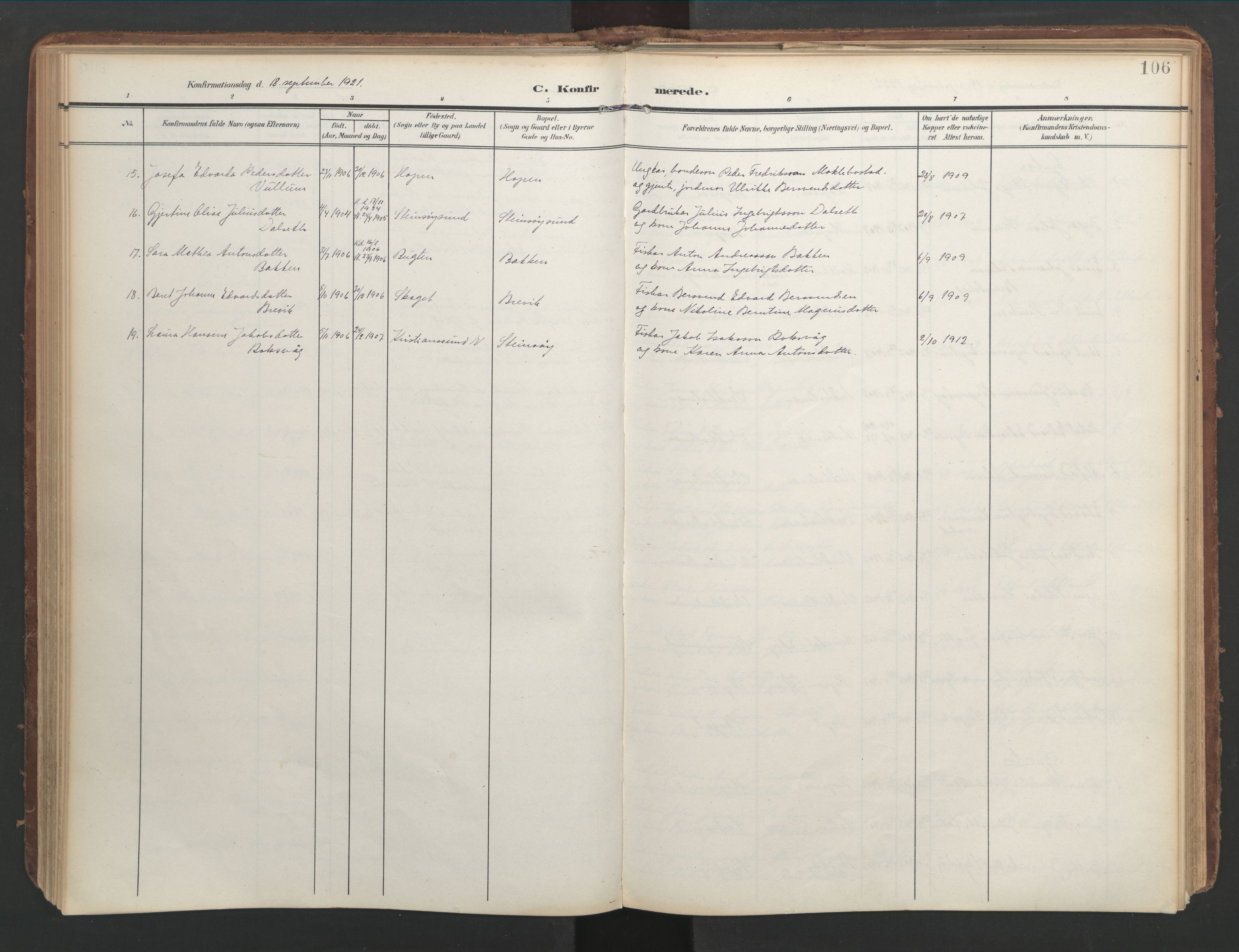 Ministerialprotokoller, klokkerbøker og fødselsregistre - Møre og Romsdal, AV/SAT-A-1454/583/L0955: Ministerialbok nr. 583A02, 1907-1926, s. 106