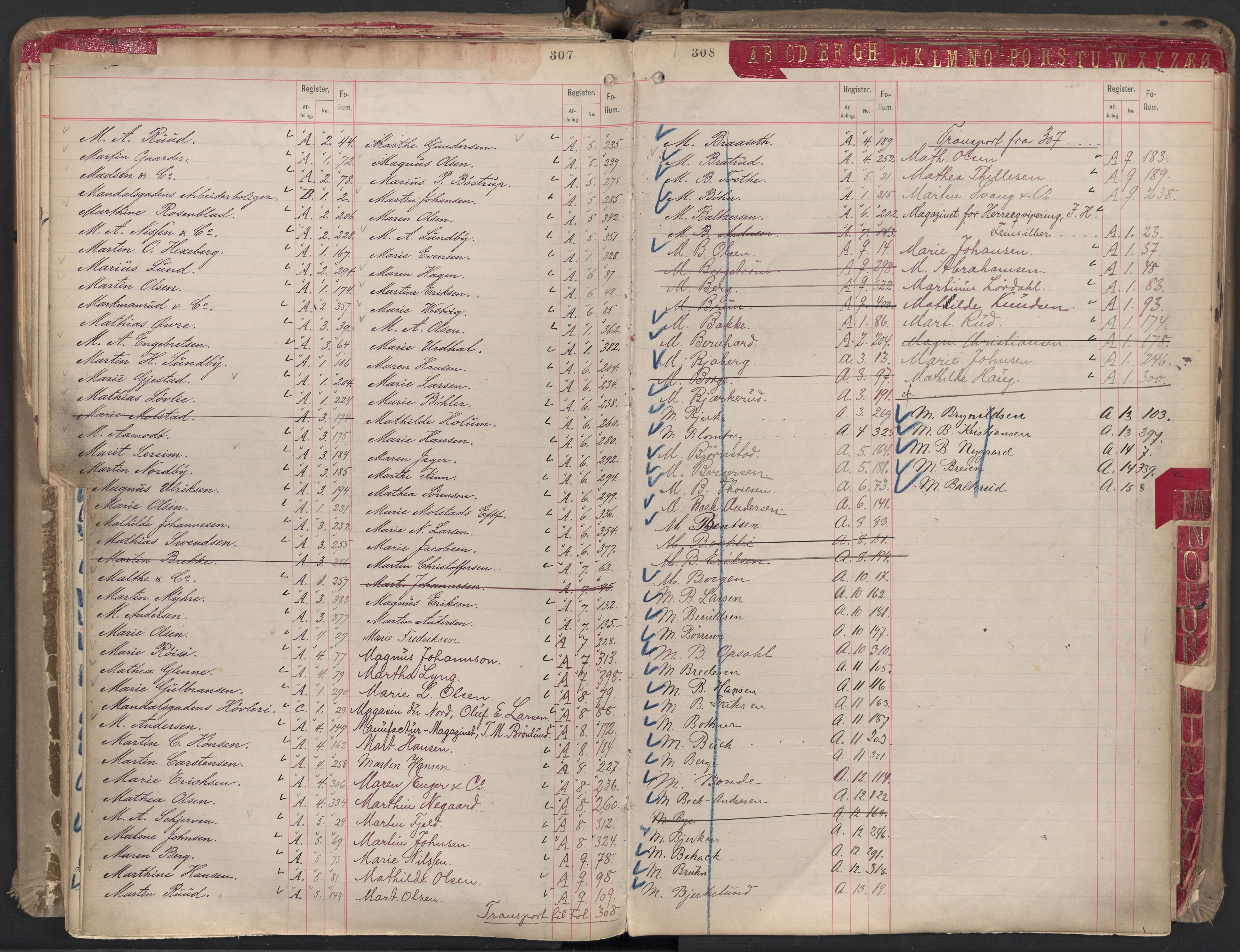 Oslo byfogd avd. II, AV/SAO-A-10942/G/Ga/Gaa/L0001: Firmaregister: A 1-15, B 1-4, C 1, 1890, s. 307-308