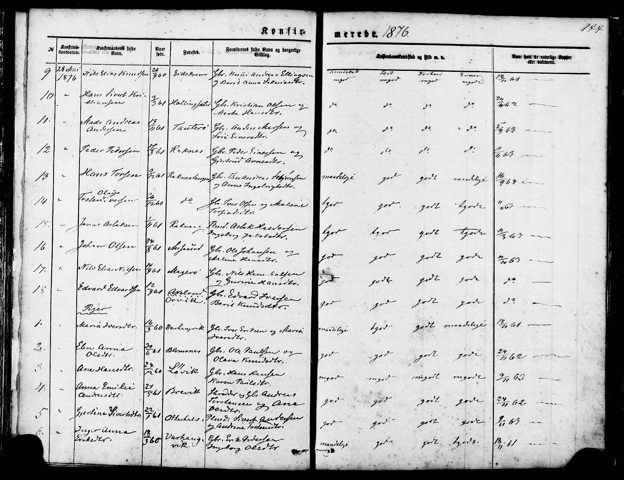 Ministerialprotokoller, klokkerbøker og fødselsregistre - Møre og Romsdal, AV/SAT-A-1454/560/L0720: Ministerialbok nr. 560A04, 1873-1878, s. 144