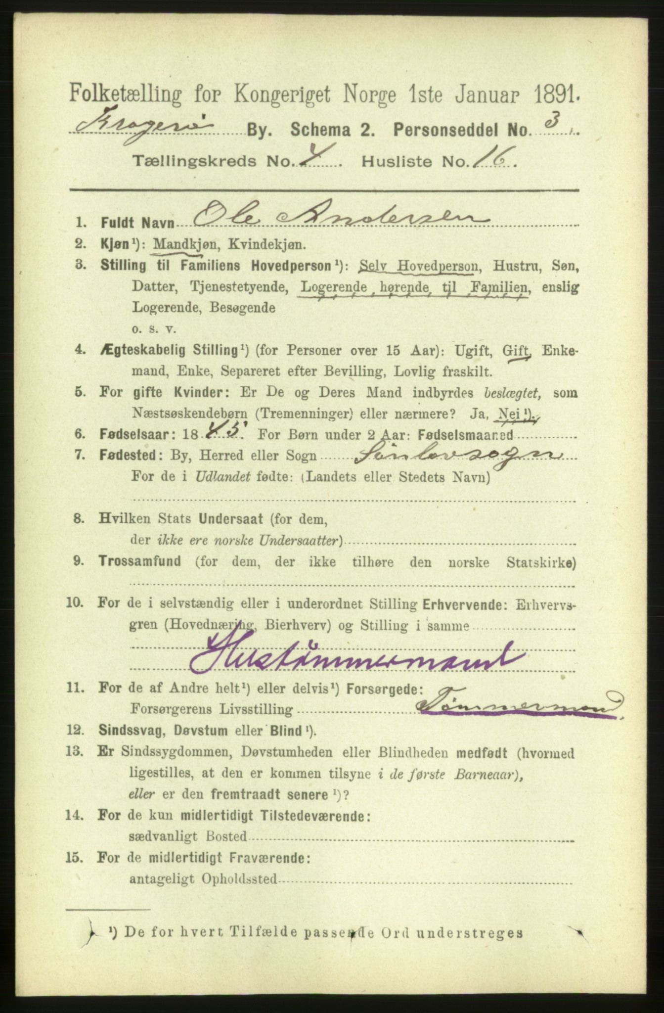 RA, Folketelling 1891 for 0801 Kragerø kjøpstad, 1891, s. 2934