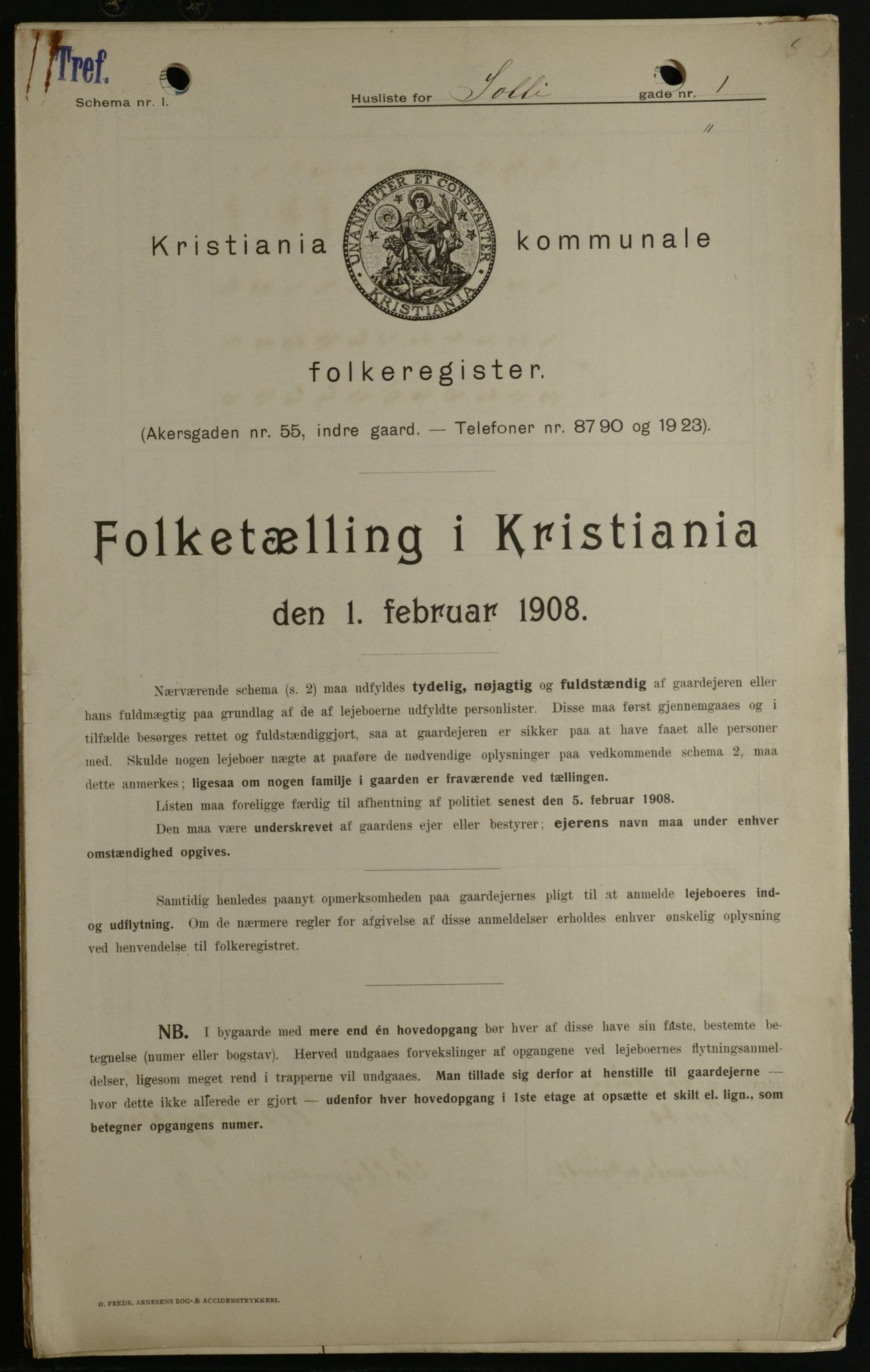 OBA, Kommunal folketelling 1.2.1908 for Kristiania kjøpstad, 1908, s. 89764