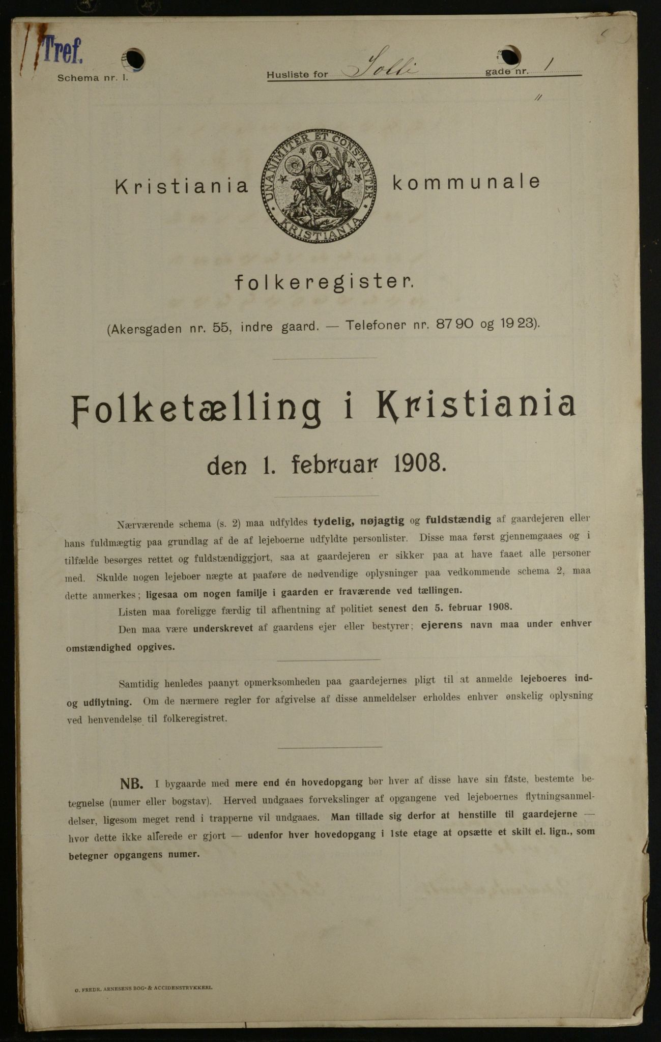OBA, Kommunal folketelling 1.2.1908 for Kristiania kjøpstad, 1908, s. 89764