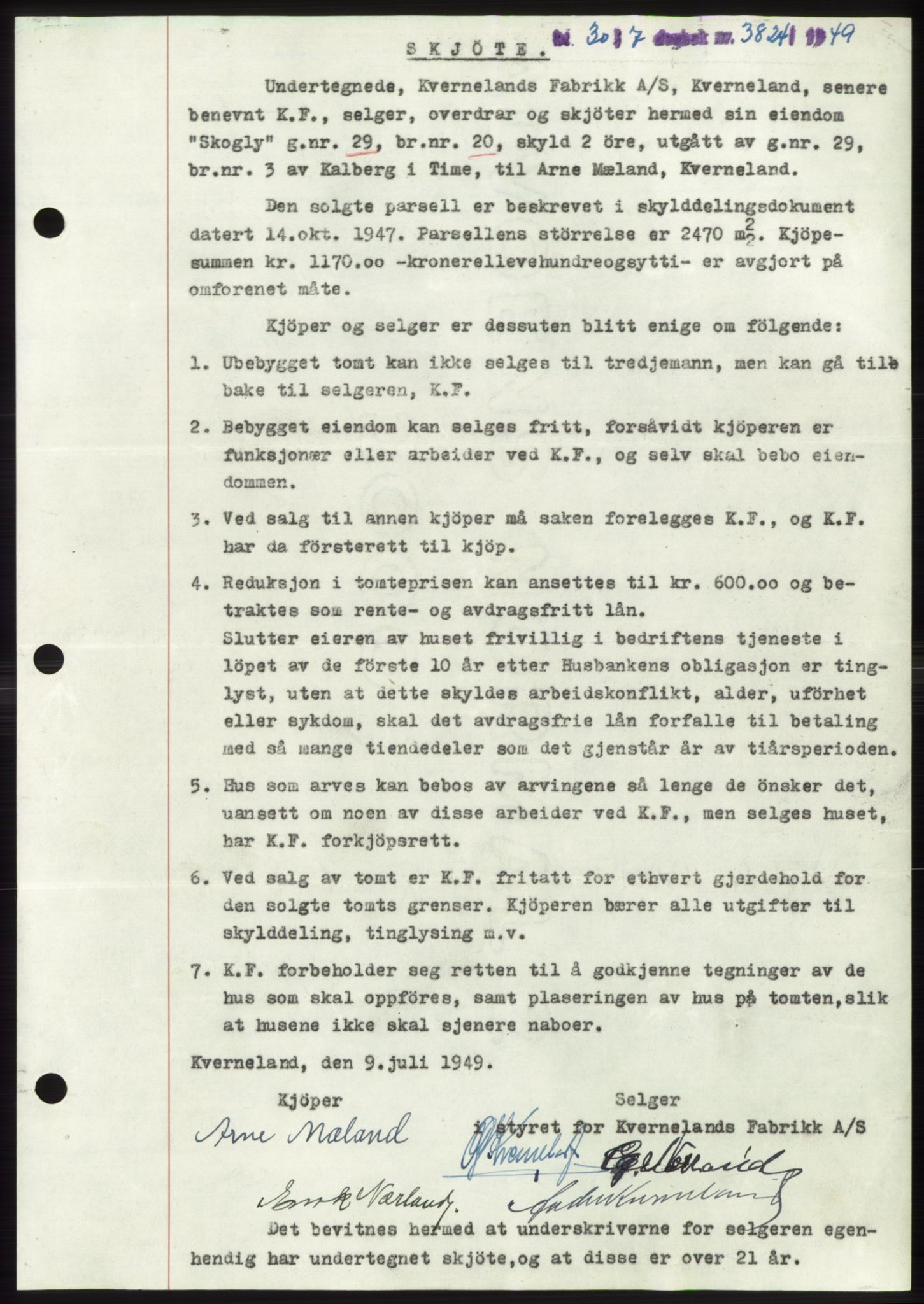 Jæren sorenskriveri, SAST/A-100310/03/G/Gba/L0103: Pantebok, 1949-1949, Dagboknr: 3824/1949