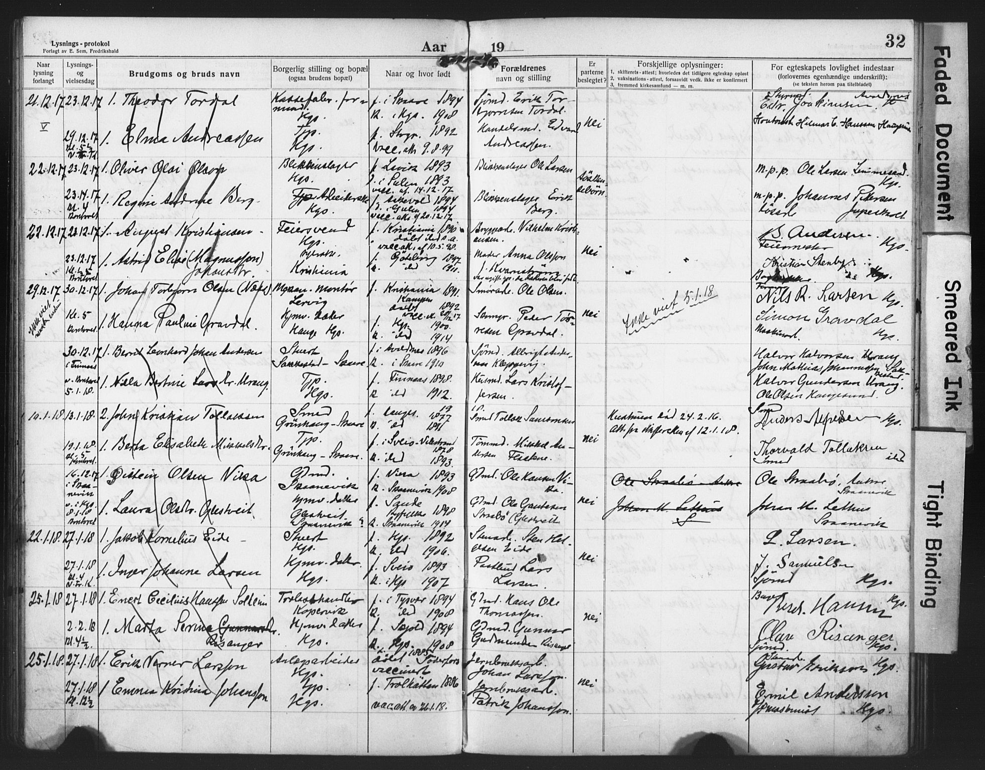 Haugesund sokneprestkontor, AV/SAST-A -101863/I/Ie/L0003: Lysningsprotokoll nr. VIII 3, 1916-1921, s. 32
