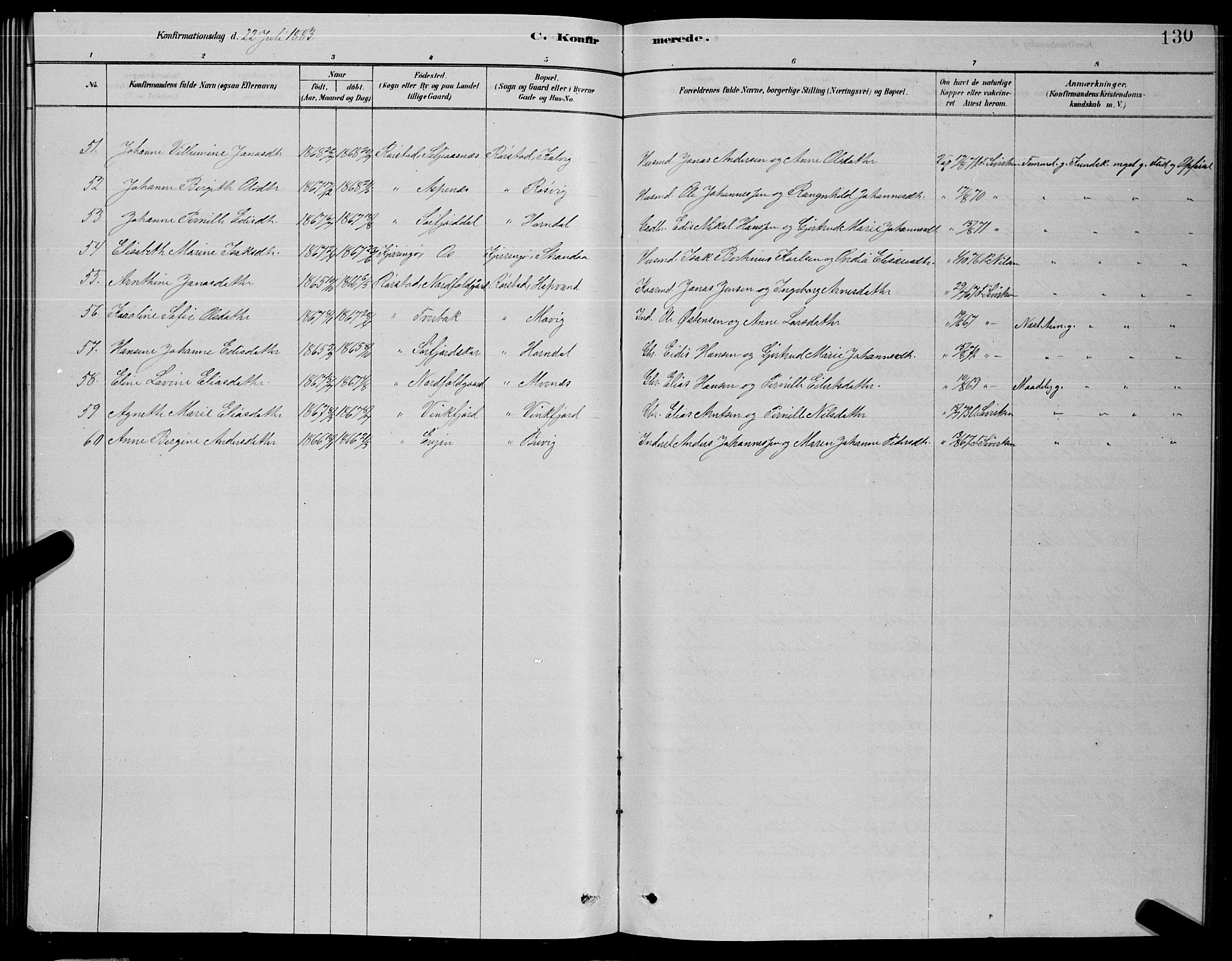 Ministerialprotokoller, klokkerbøker og fødselsregistre - Nordland, SAT/A-1459/853/L0776: Klokkerbok nr. 853C04, 1878-1889, s. 130