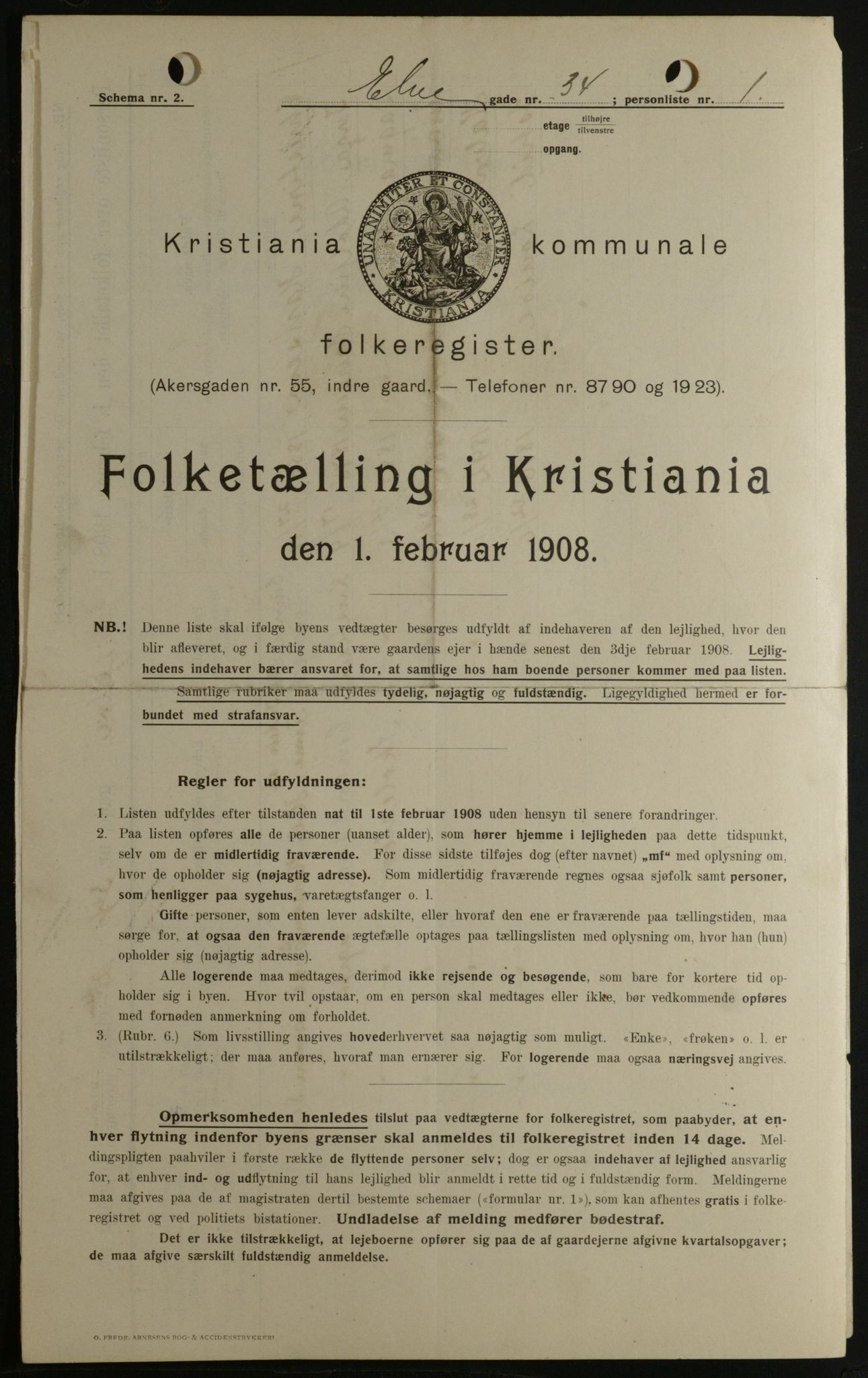 OBA, Kommunal folketelling 1.2.1908 for Kristiania kjøpstad, 1908, s. 19123