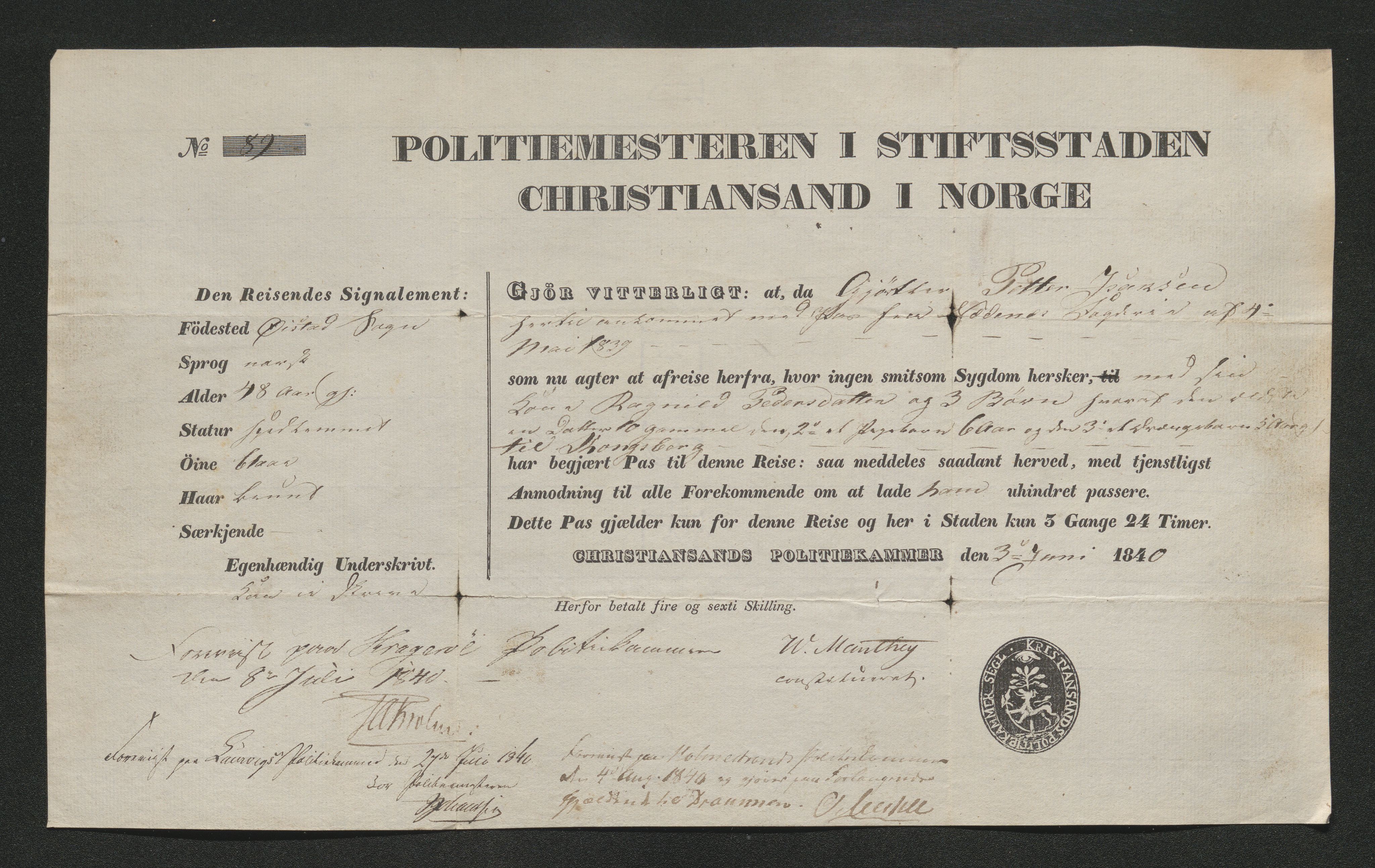 Drammen politikammer, AV/SAKO-A-623/I/Ia/Iab/L0006: Innleverte pass, 1841-1842, s. 198