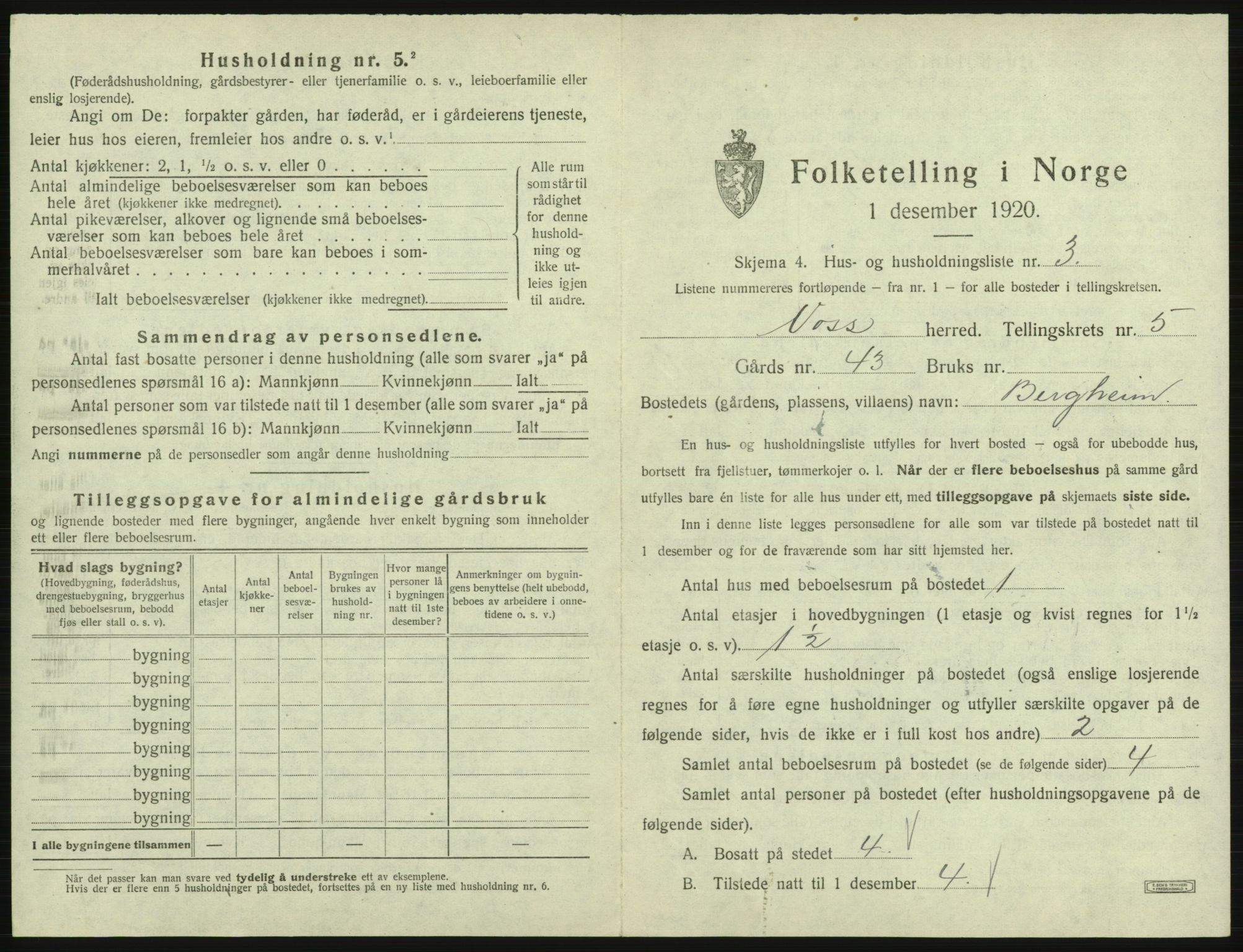 SAB, Folketelling 1920 for 1235 Voss herred, 1920, s. 449