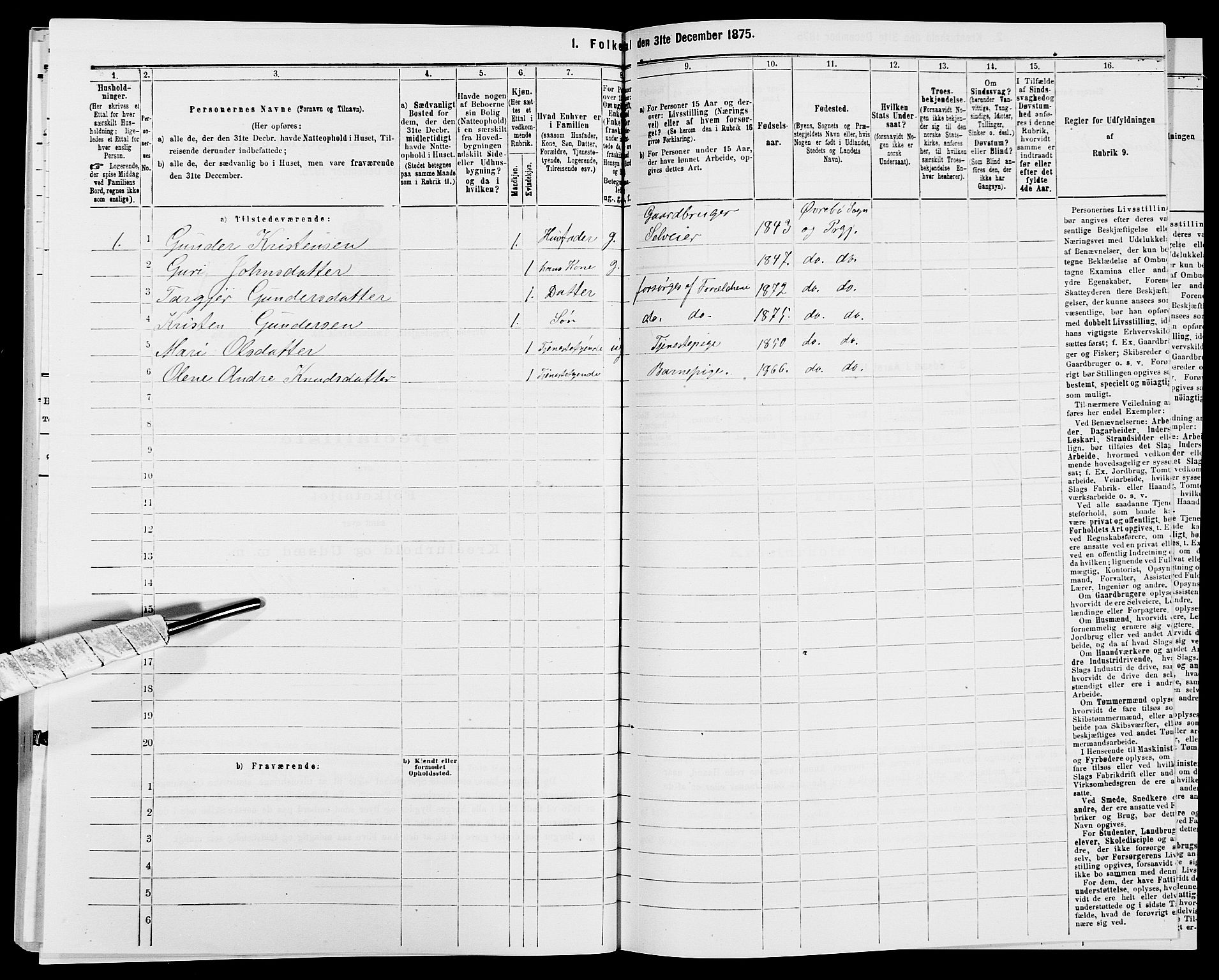 SAK, Folketelling 1875 for 1016P Øvrebø prestegjeld, 1875, s. 354