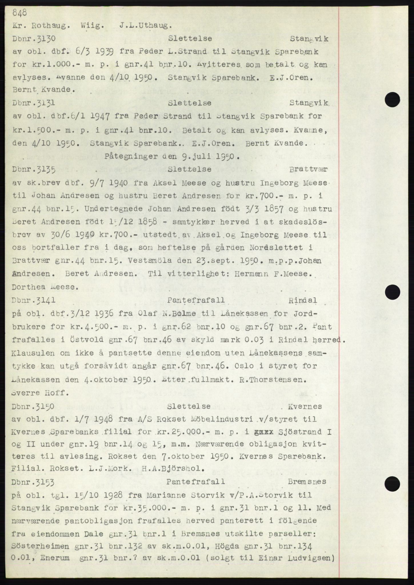 Nordmøre sorenskriveri, SAT/A-4132/1/2/2Ca: Pantebok nr. C82b, 1946-1951, Dagboknr: 3130/1950