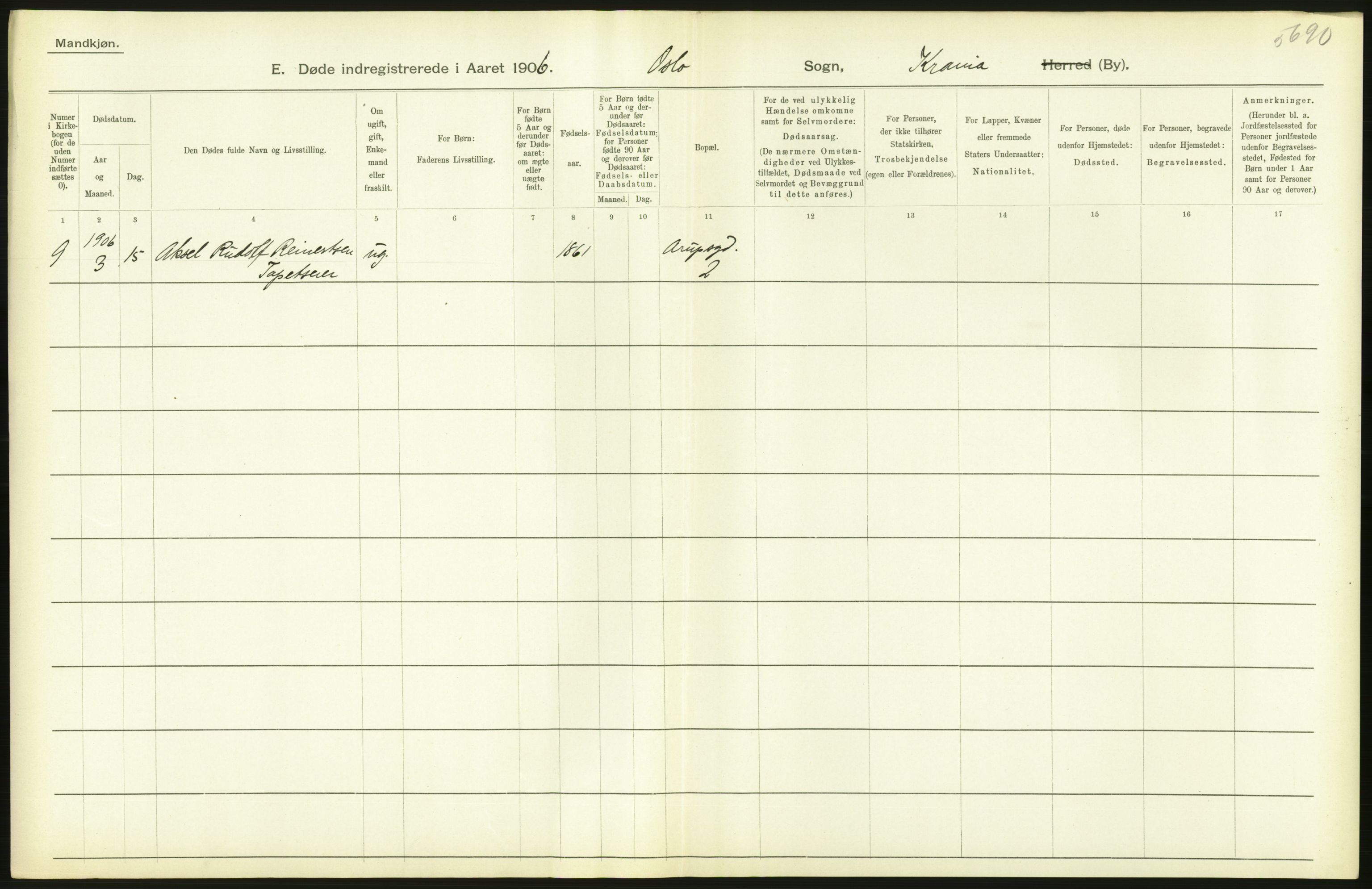 Statistisk sentralbyrå, Sosiodemografiske emner, Befolkning, AV/RA-S-2228/D/Df/Dfa/Dfad/L0009: Kristiania: Døde, 1906, s. 272