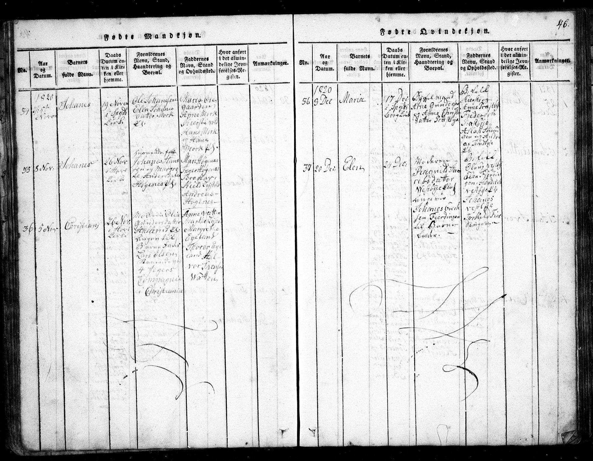 Spydeberg prestekontor Kirkebøker, AV/SAO-A-10924/G/Ga/L0001: Klokkerbok nr. I 1, 1814-1868, s. 46
