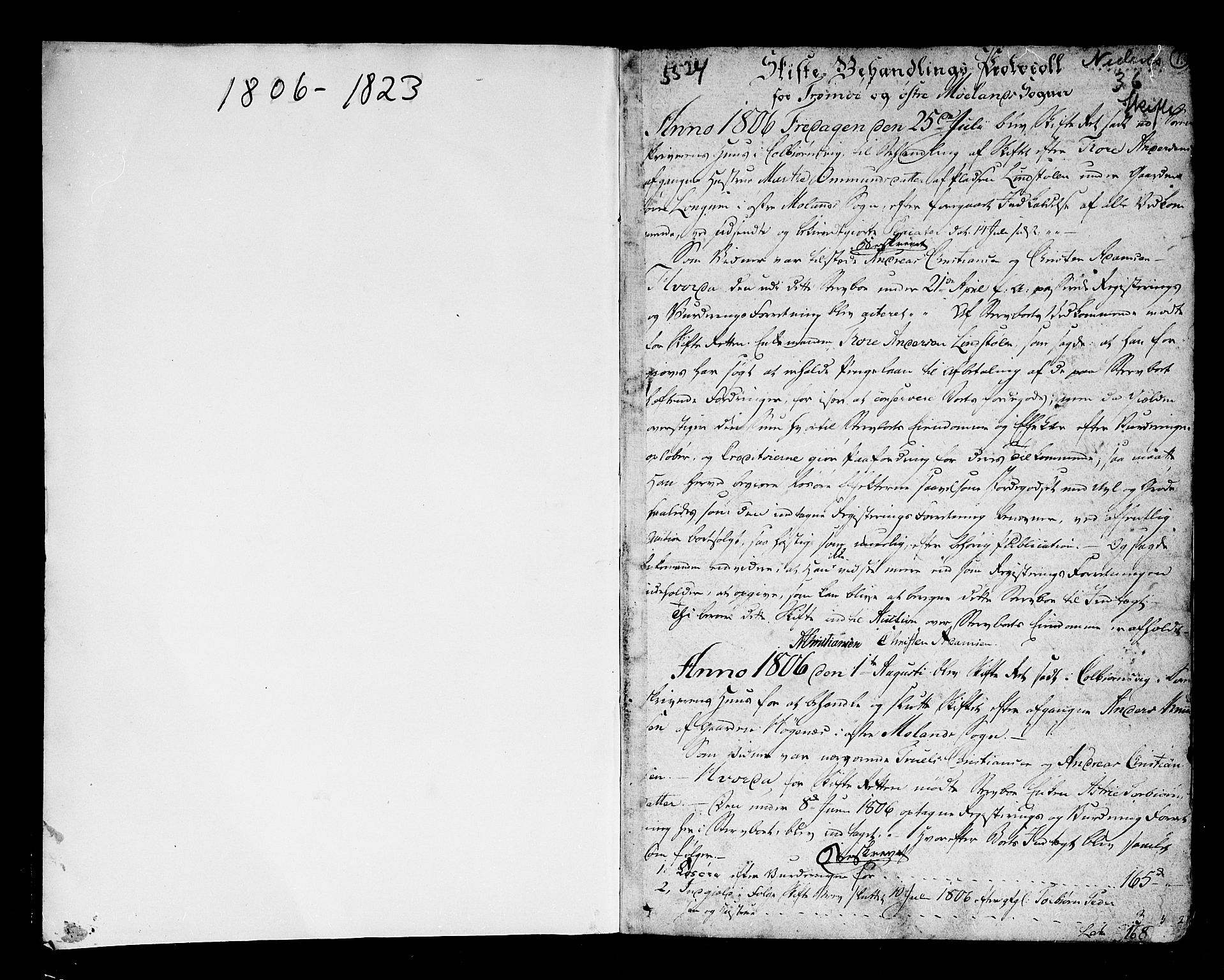 Nedenes sorenskriveri før 1824, SAK/1221-0007/H/Hc/L0051: Skifteprotokoll med register nr 36, 1806-1823, s. 0b-1a
