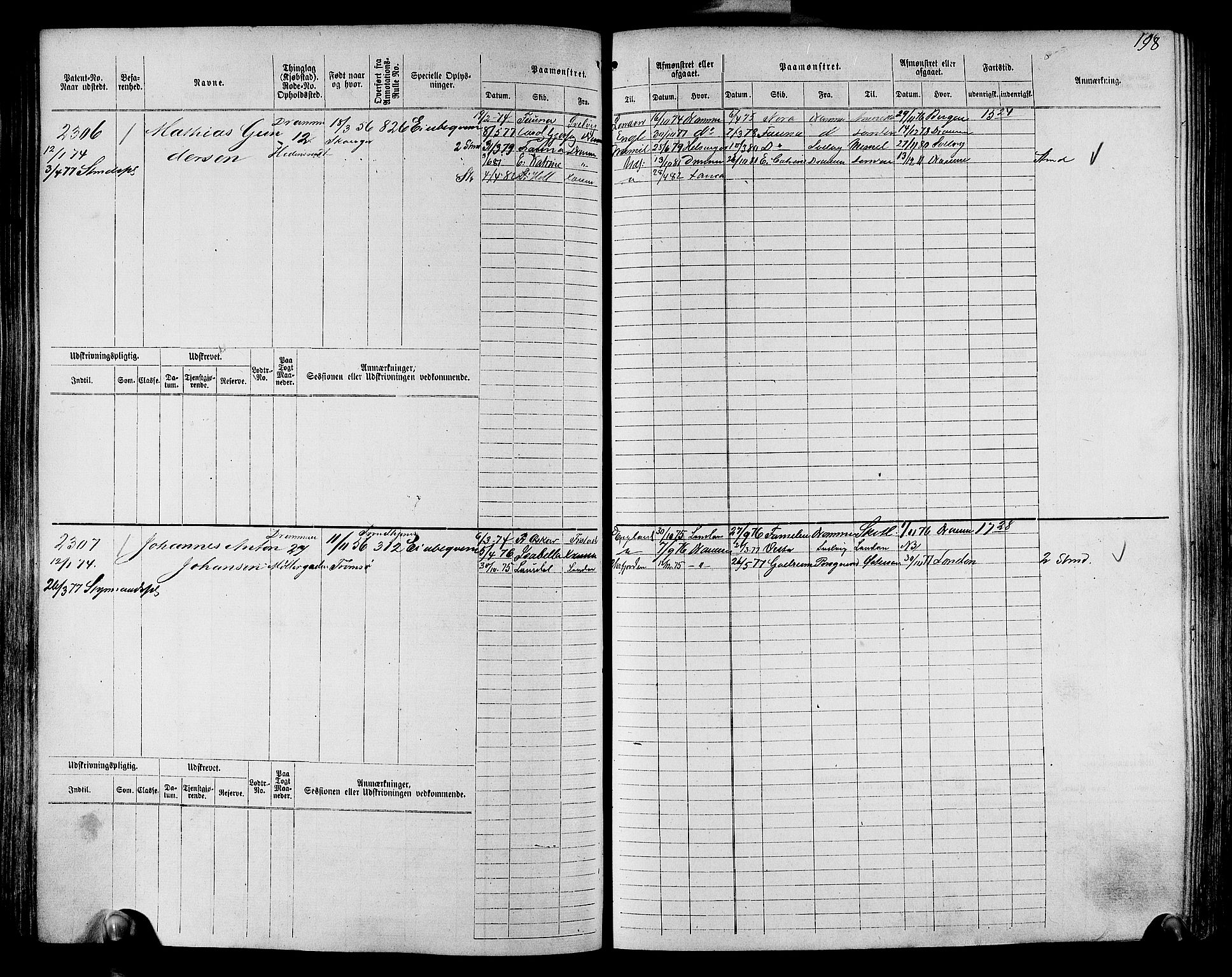 Drammen innrulleringsdistrikt, SAKO/A-781/F/Fc/L0003: Hovedrulle, 1871, s. 199